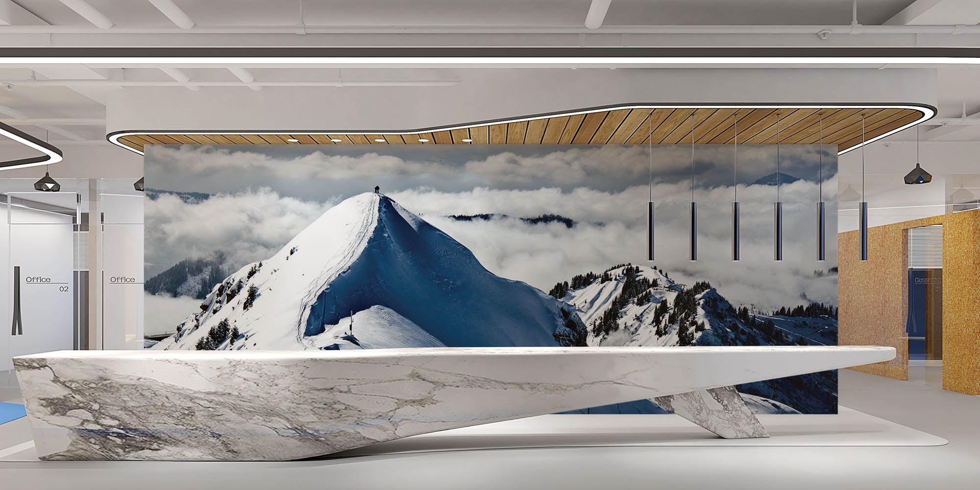 Besneeuwde bergtop in wolken - LW00132 Fotobehang