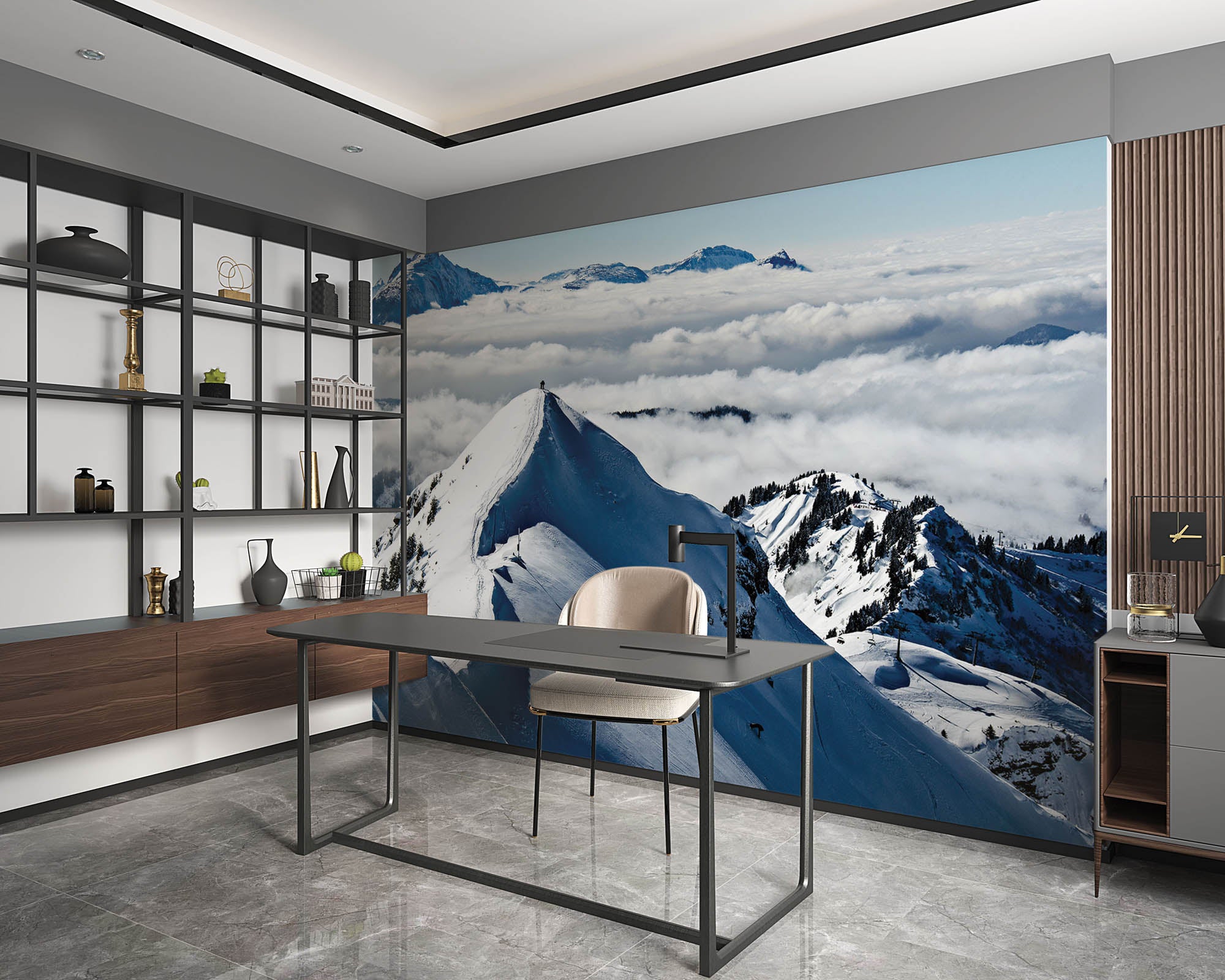 Besneeuwde bergtop in wolken - LW00132 Fotobehang