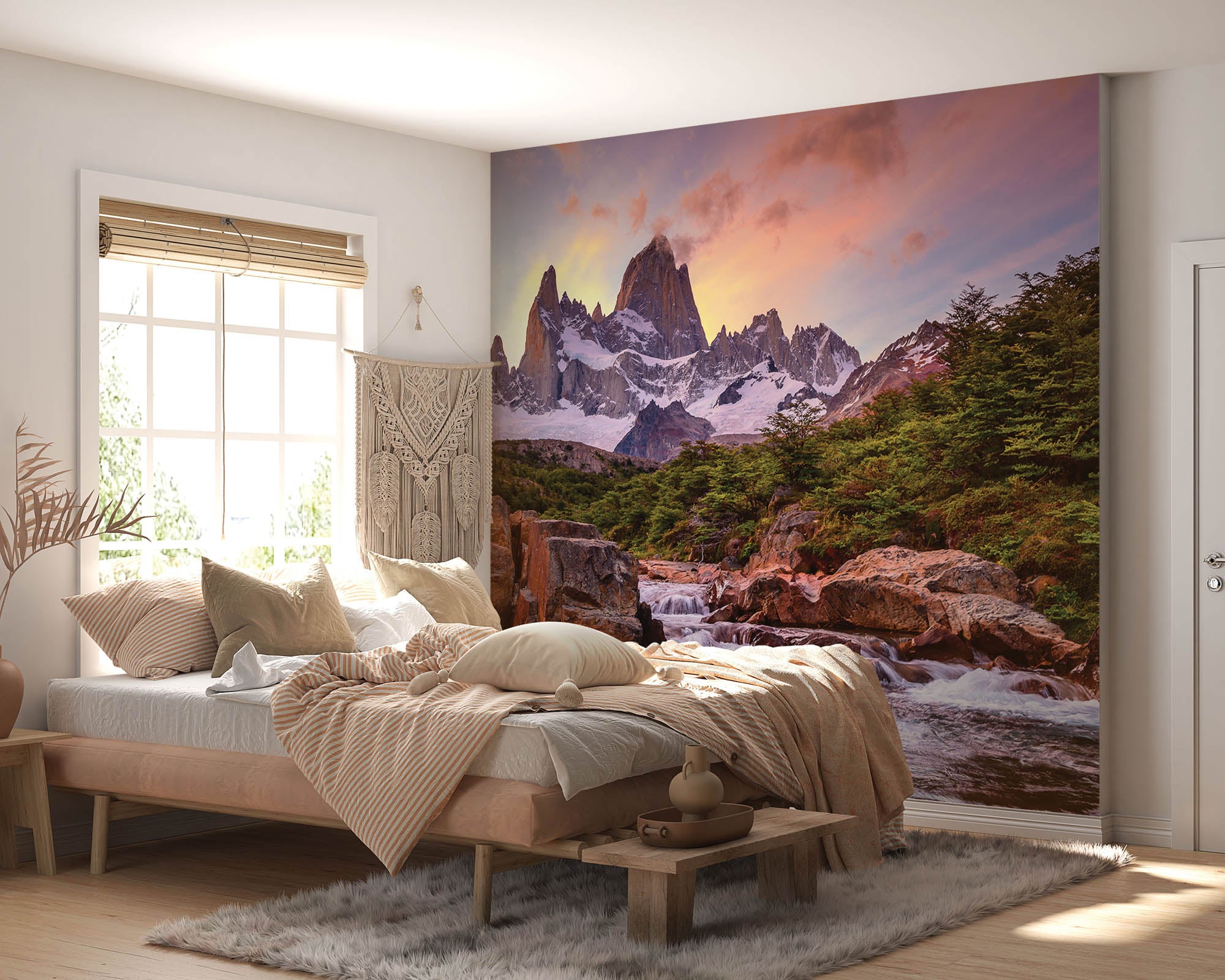 Besneeuwde bergtoppen met waterval  - LW00274 Fotobehang