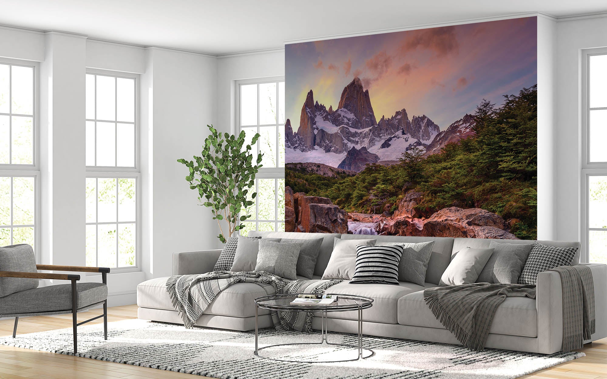 Besneeuwde bergtoppen met waterval  - LW00274 Fotobehang