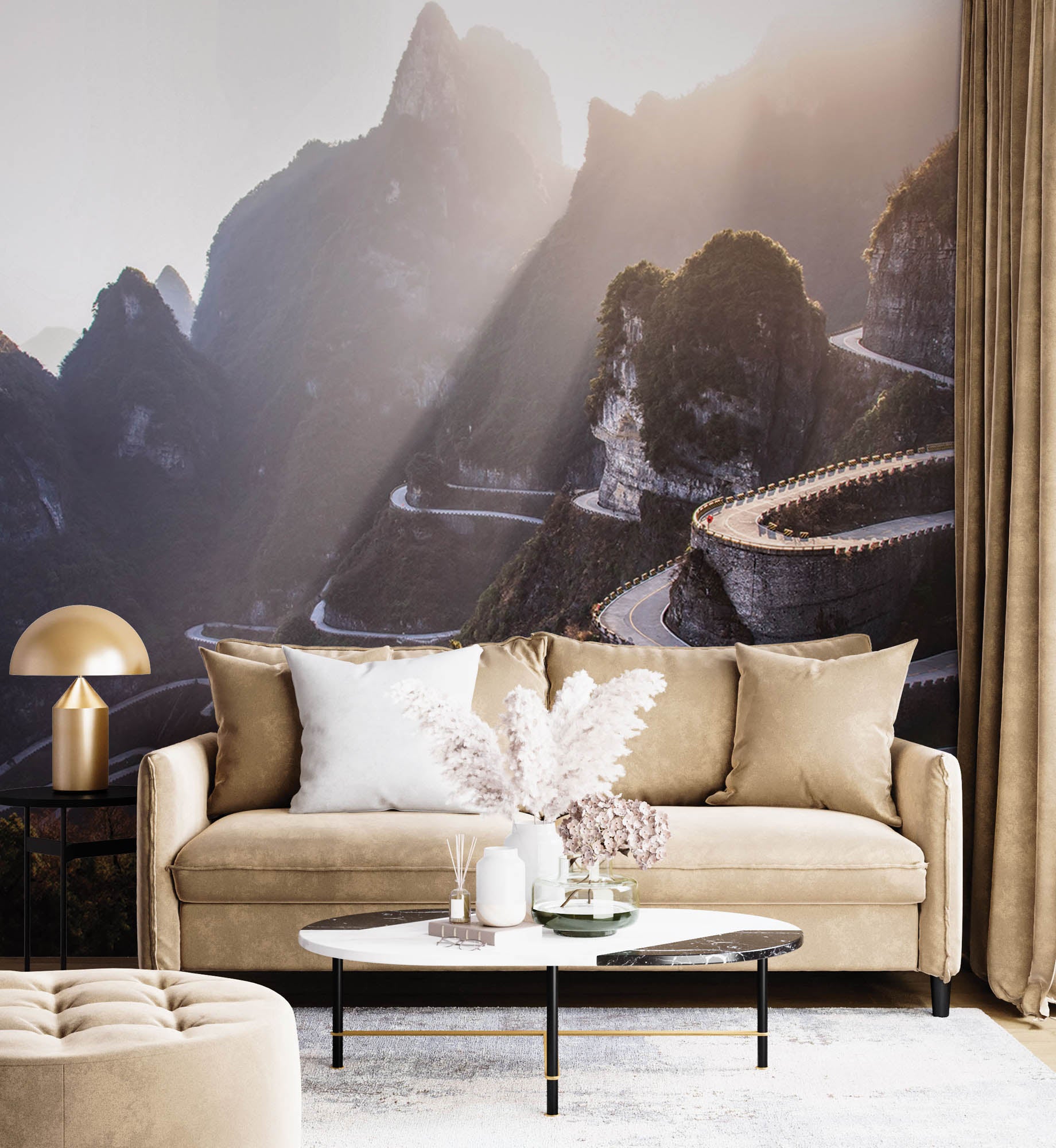 Bochtige weg op berg- LW00065 Fotobehang