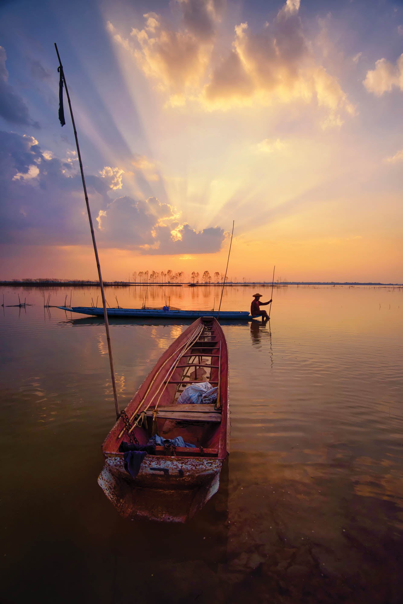 Boot met visserman - LW00094 Fotobehang