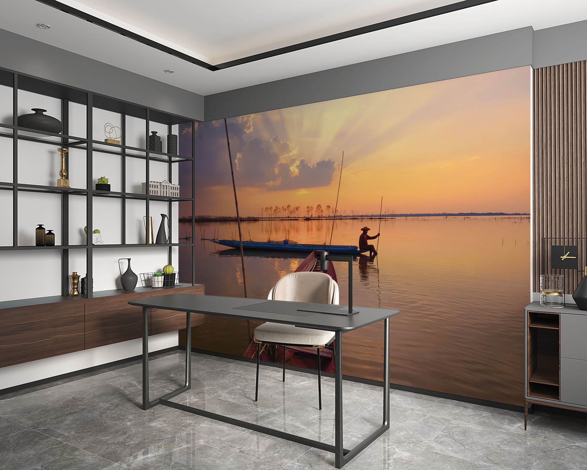 Boot met visserman - LW00094 Fotobehang