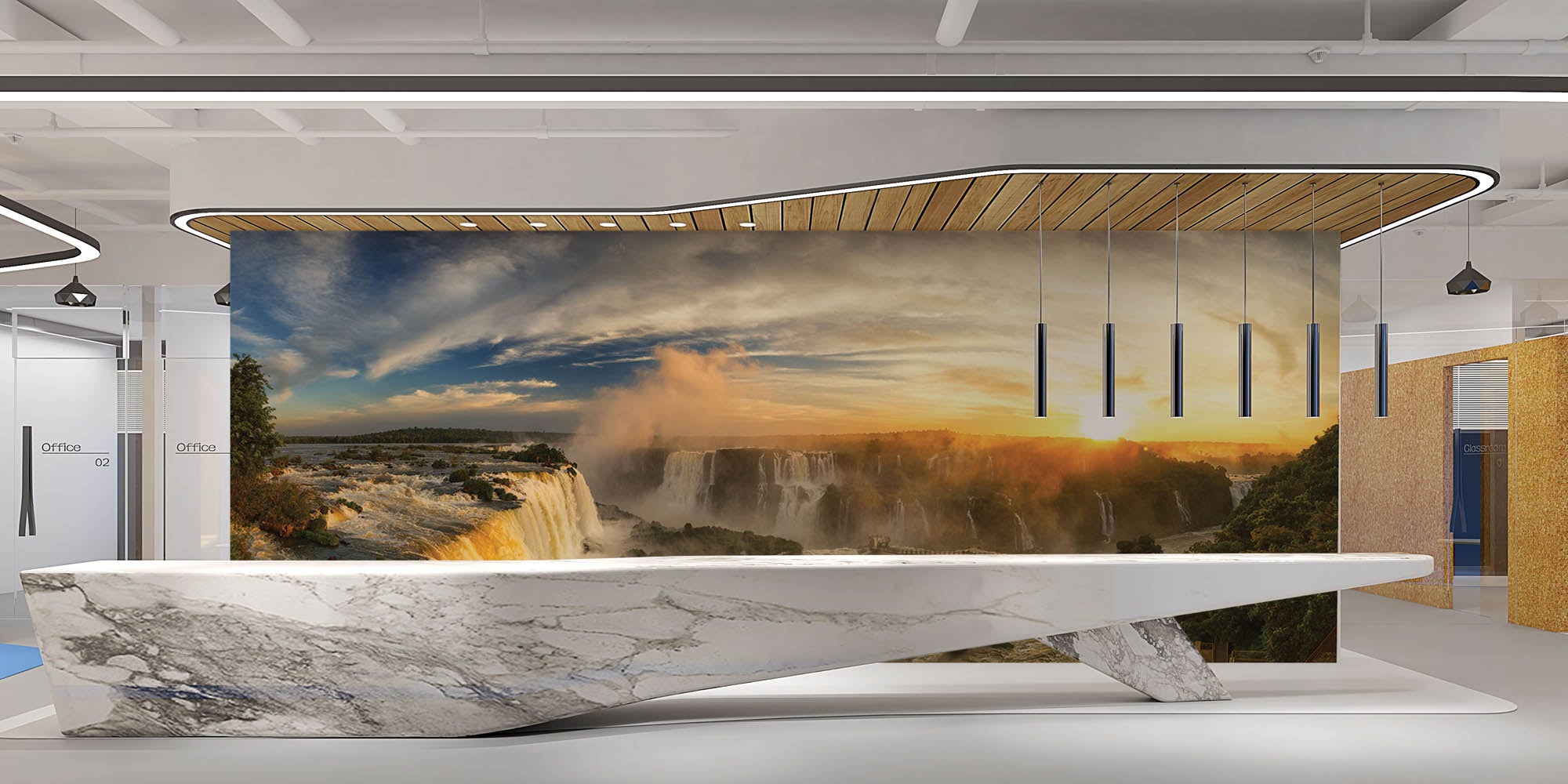 Brede waterval met weids zicht - LW00272 Fotobehang