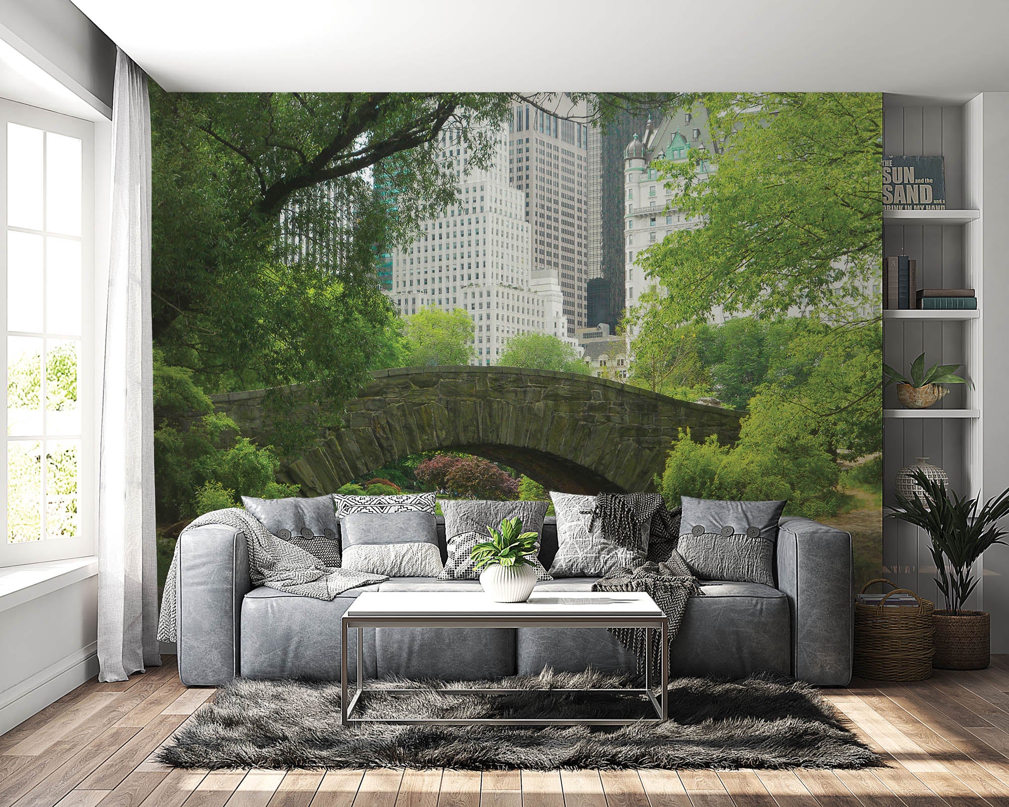 Brug in groen park - LW00323 Fotobehang