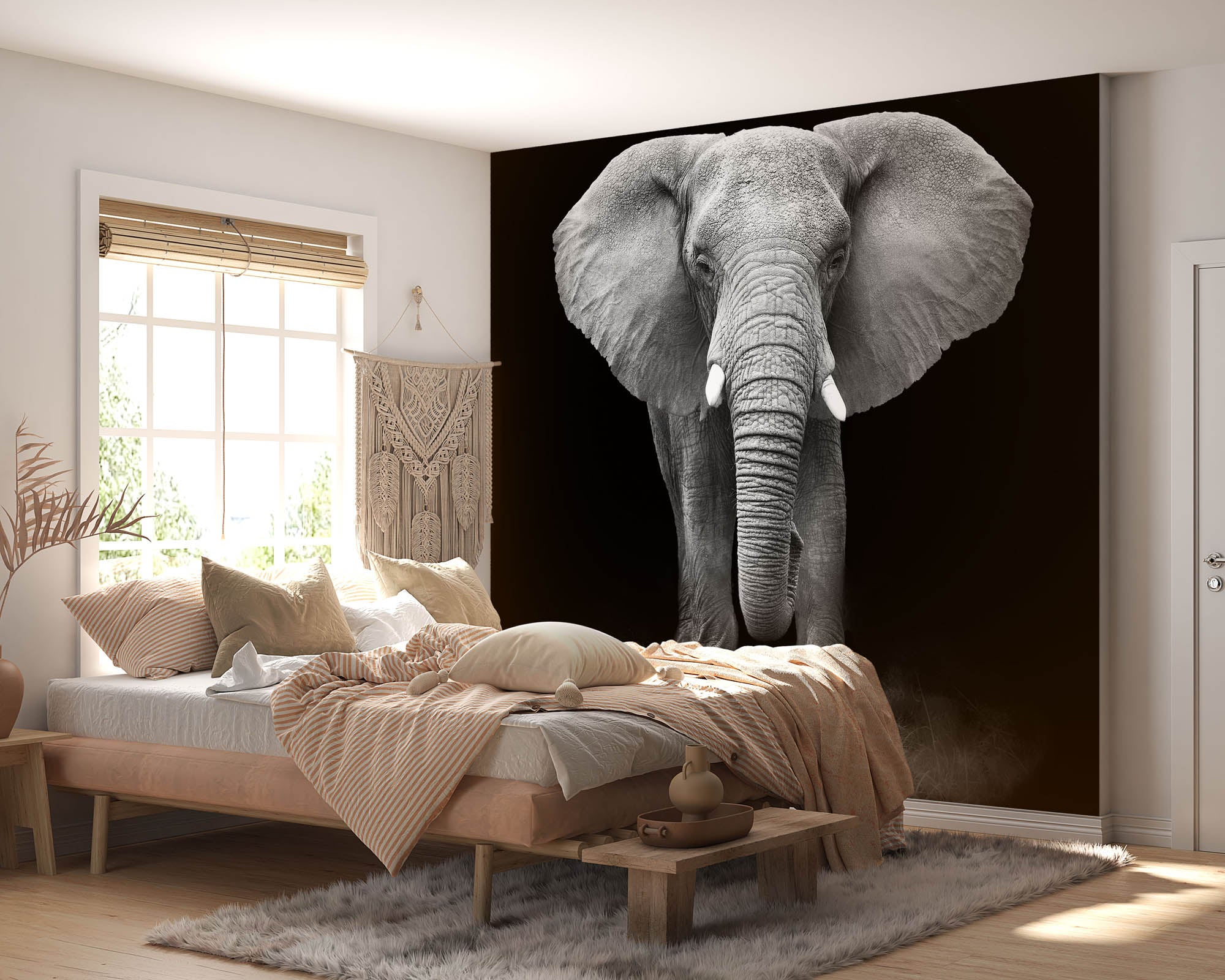 Een olifant verlicht op zwarte achtergrond- LW00211 Fotobehang