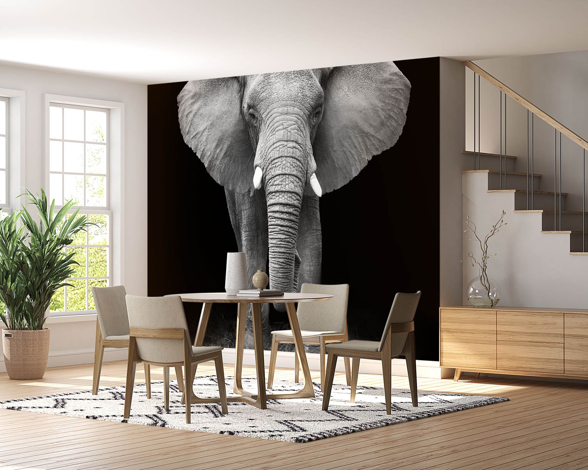 Een olifant verlicht op zwarte achtergrond- LW00211 Fotobehang
