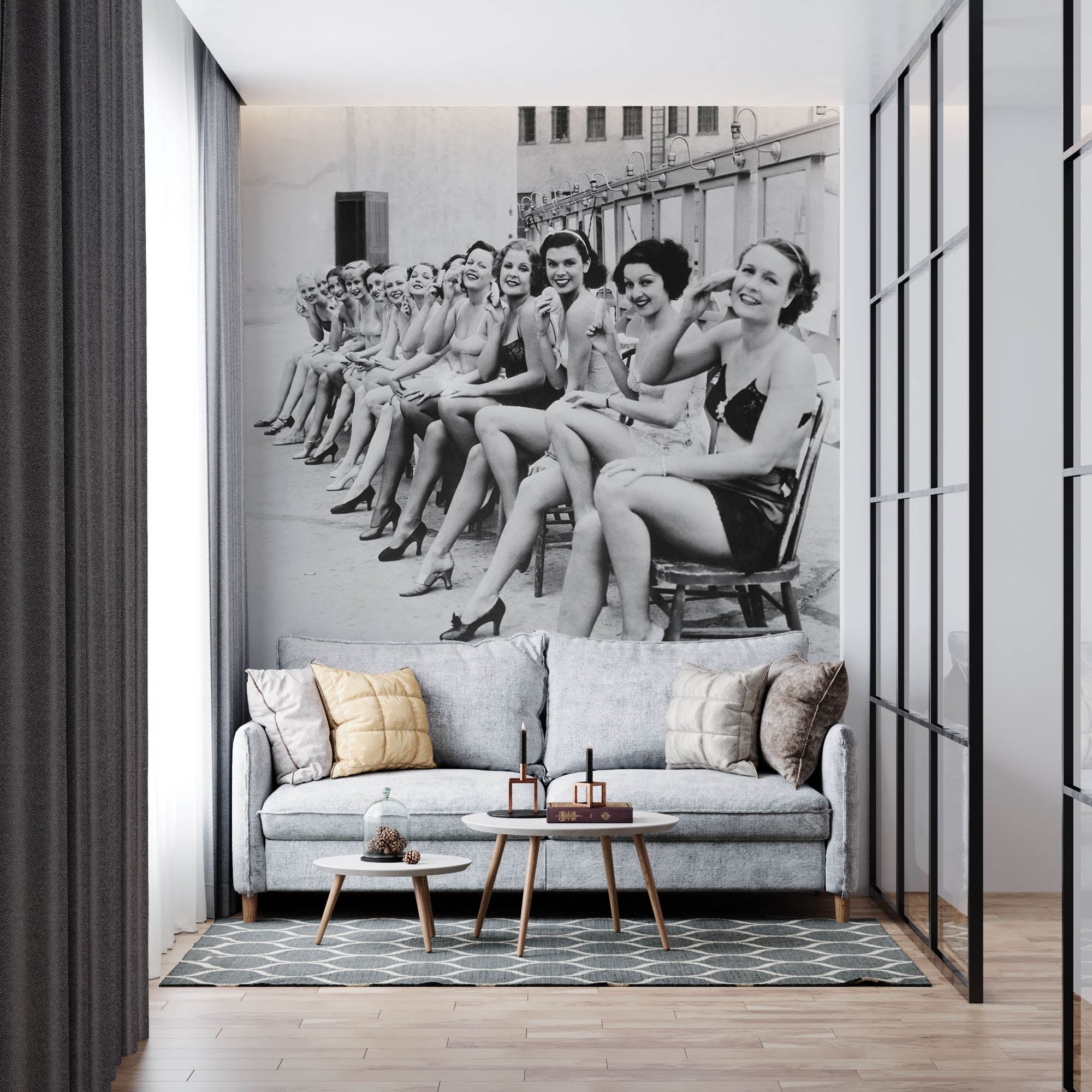 Een rij vrouwen zittend op een rij - LW00405 Fotobehang