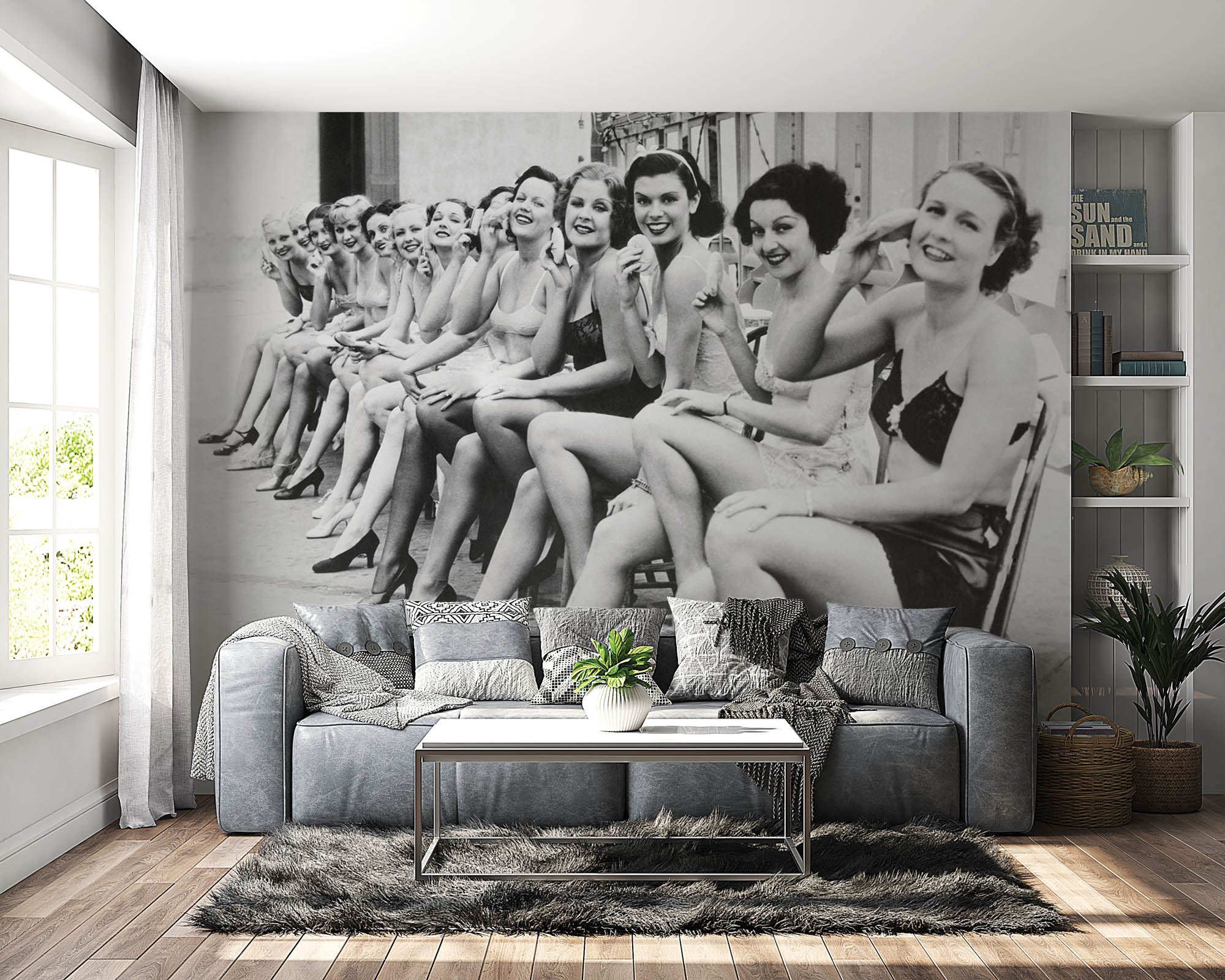 Een rij vrouwen zittend op een rij - LW00405 Fotobehang