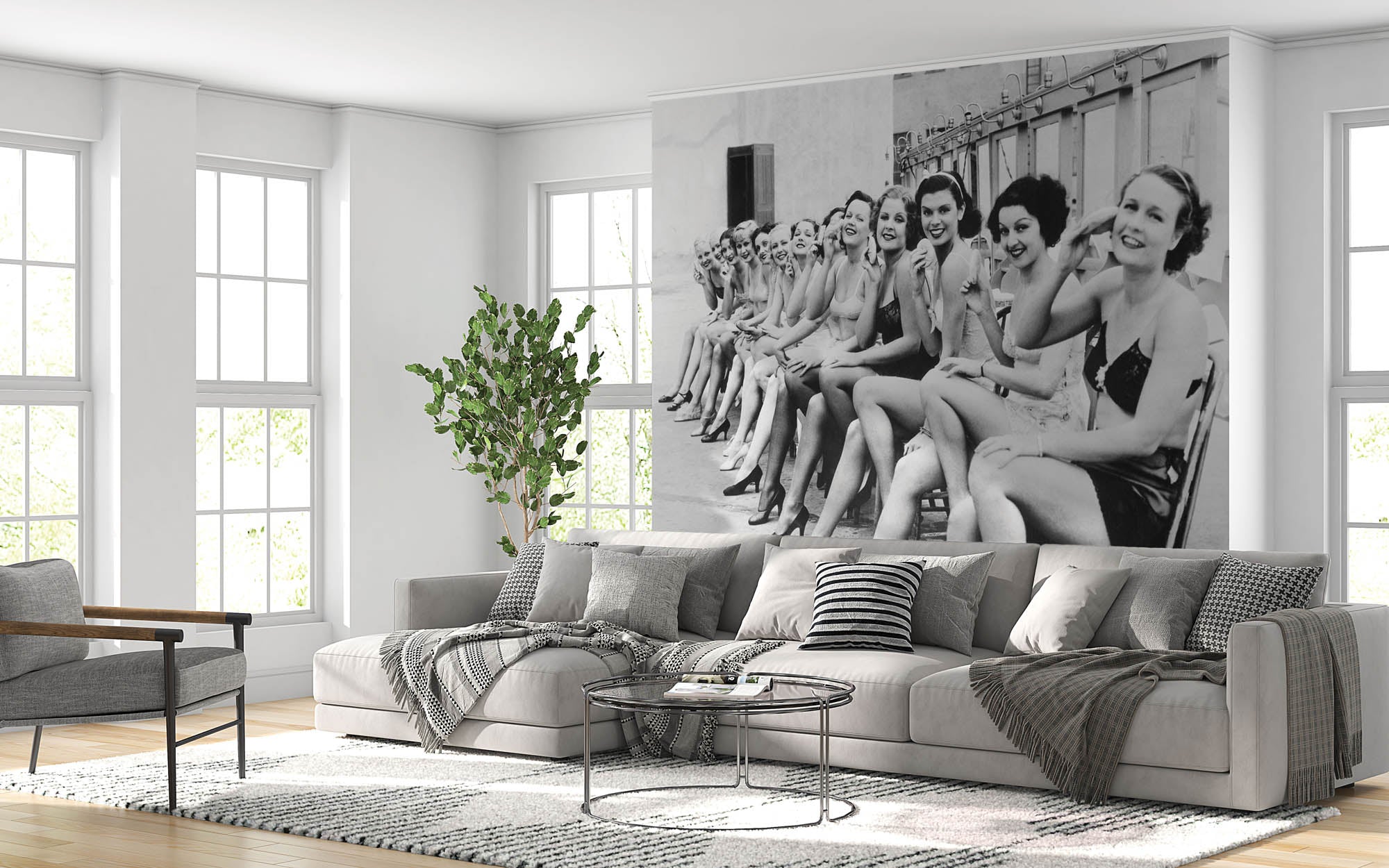 Een rij vrouwen zittend op een rij - LW00405 Fotobehang