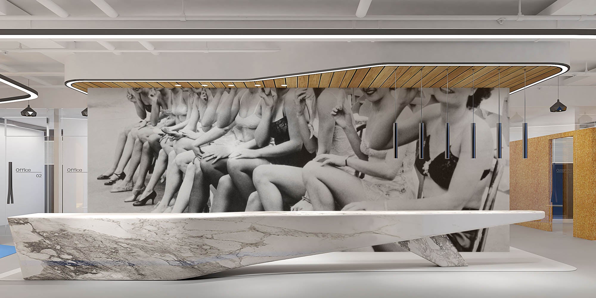 Een rij vrouwen zittend op een rij - LW00405 Fotobehang