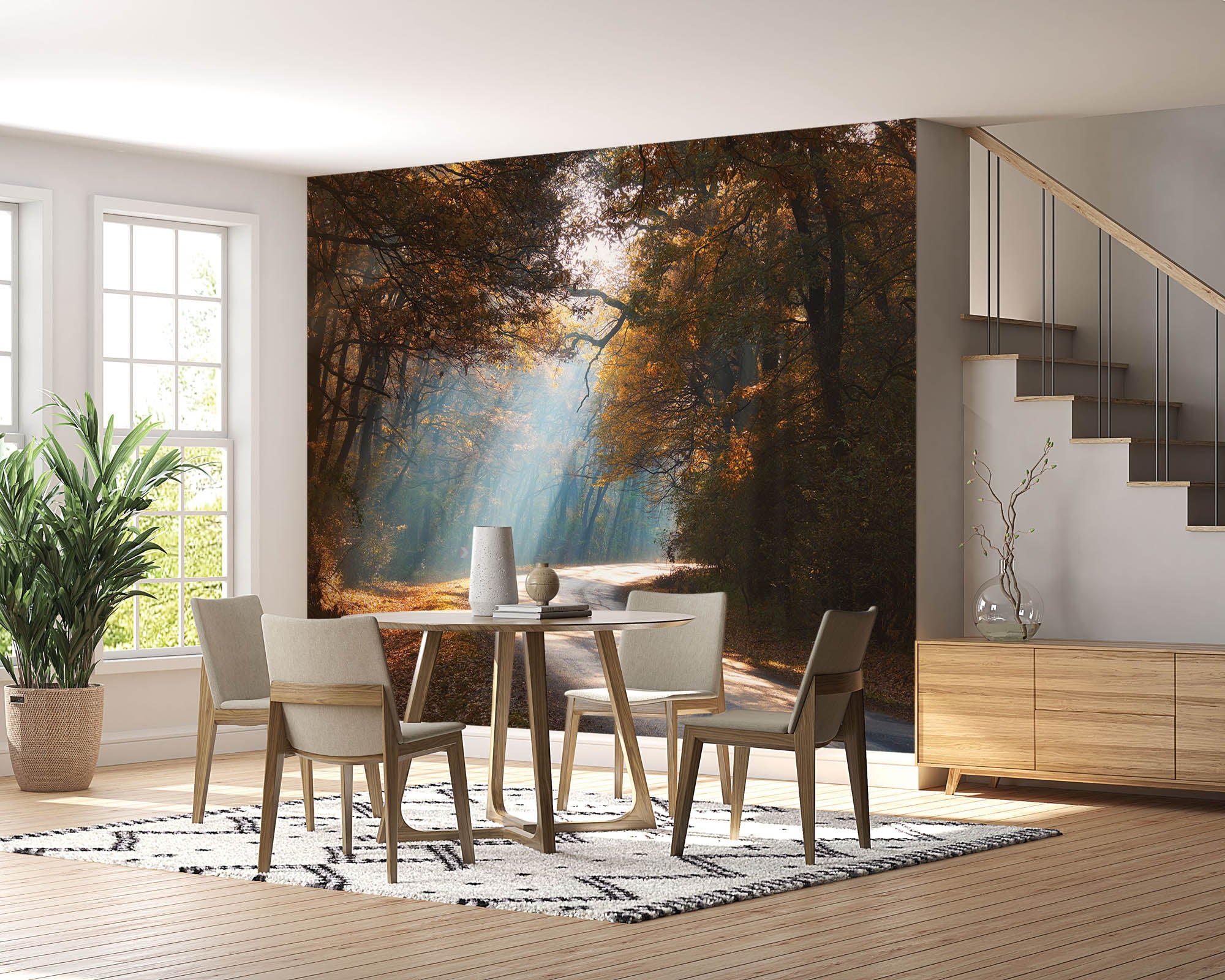 Een weg door mistig herfstbos  - LW00259 Fotobehang