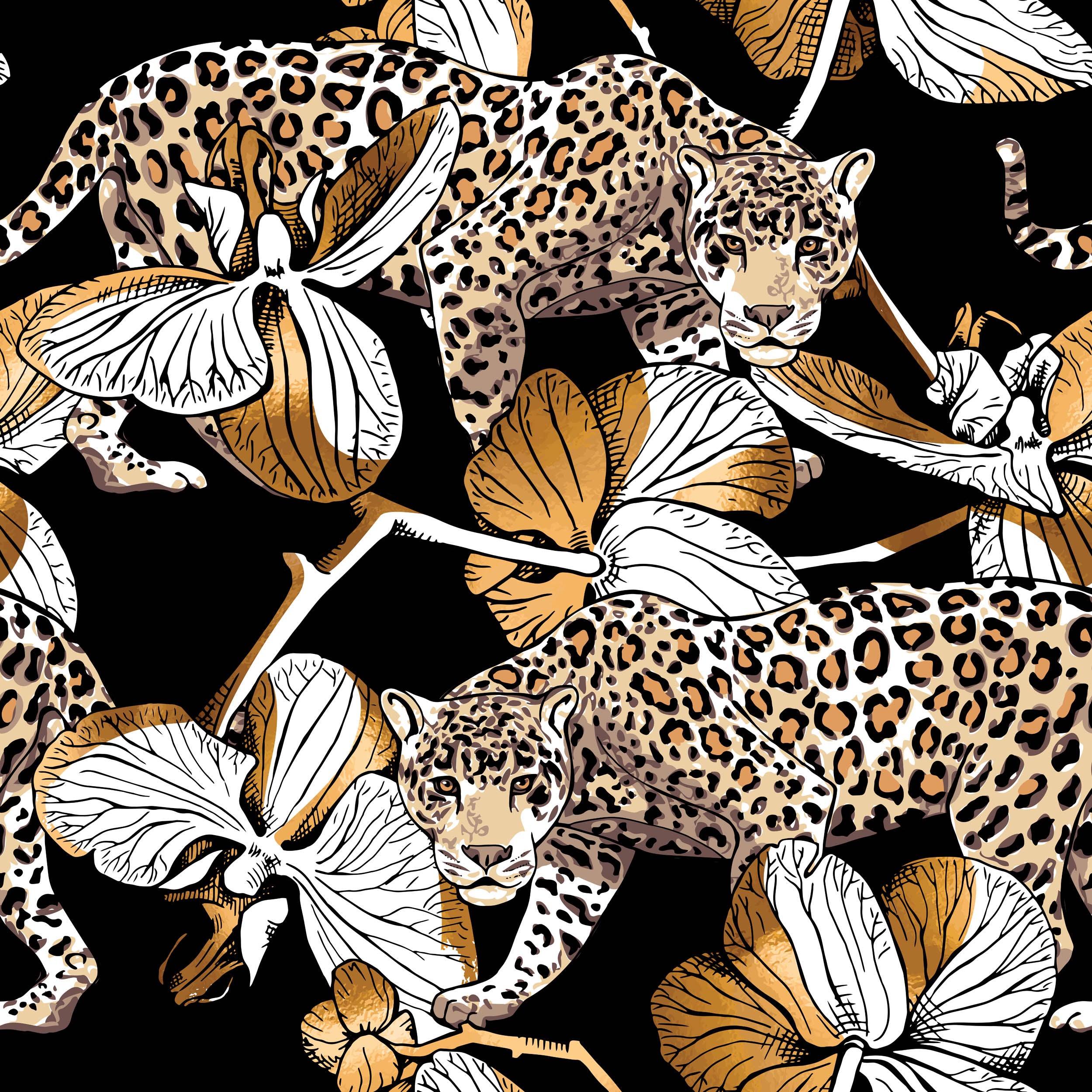 Elegant Luipaard & Orchidee Patroon - LW00904 Fotobehang