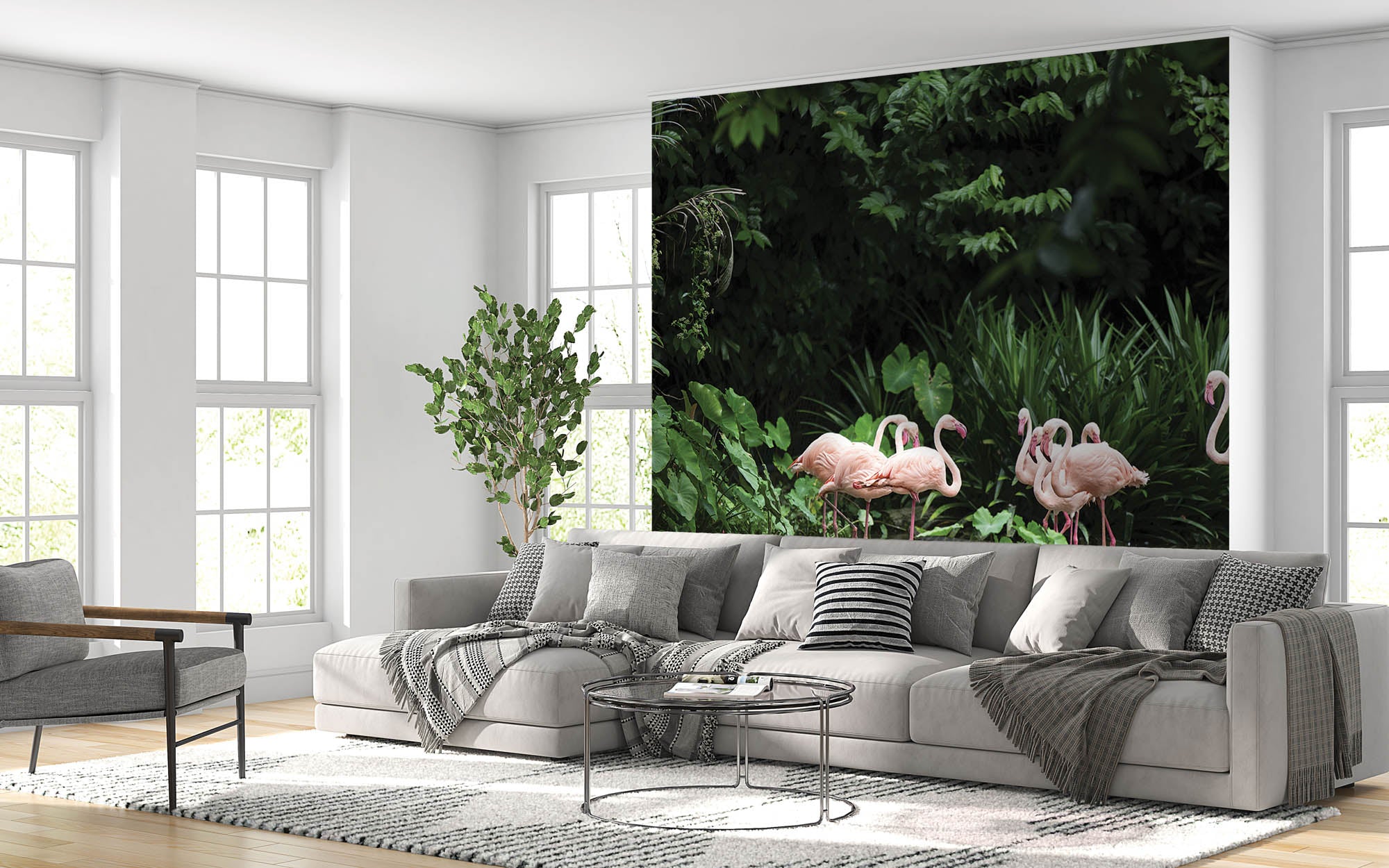 Flamingo's in groene omgeving - LW00173 Fotobehang