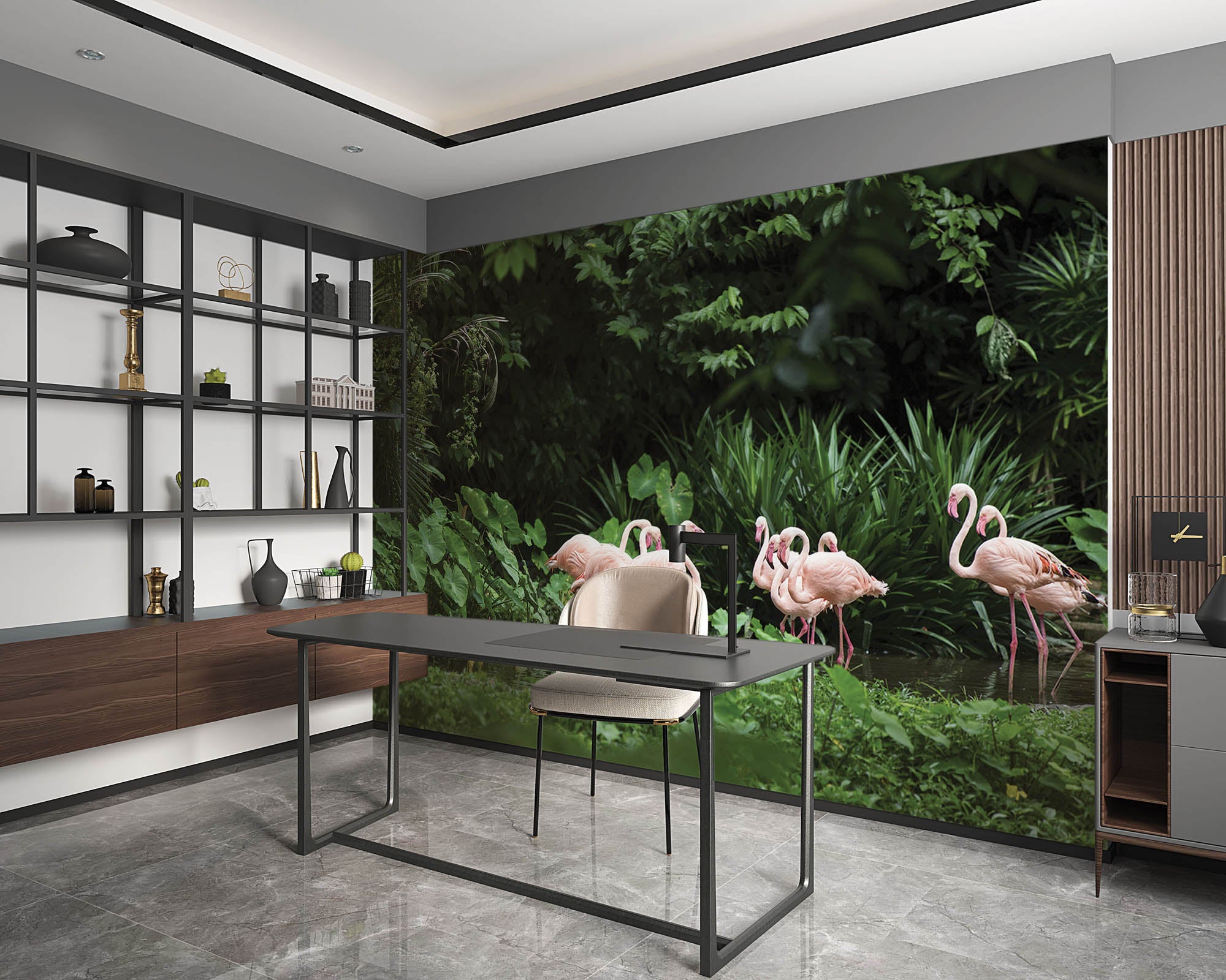 Flamingo's in groene omgeving - LW00173 Fotobehang