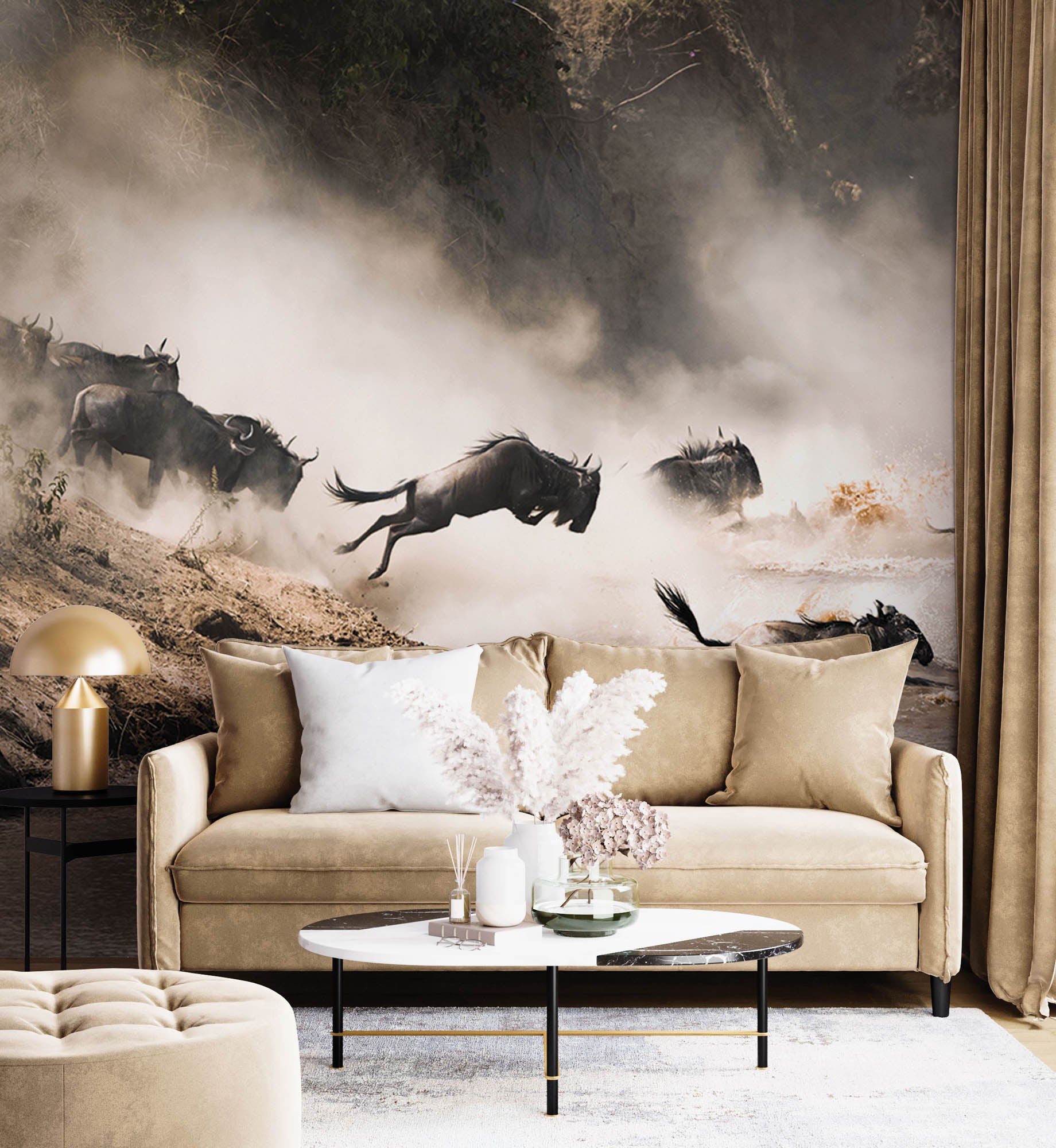 Gnoes die rivier oversteken - LW00193 Fotobehang