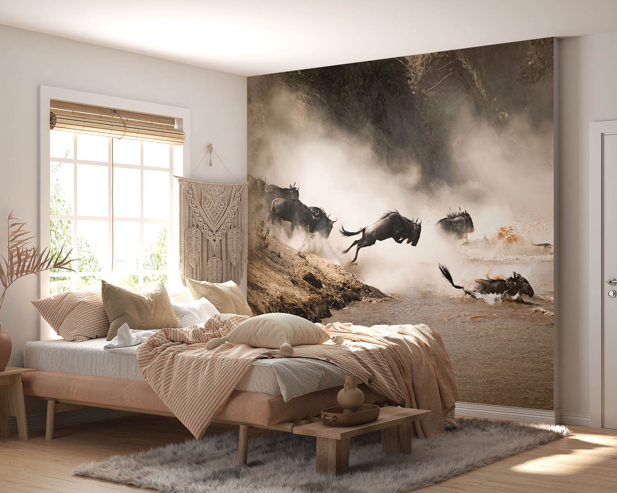 Gnoes die rivier oversteken - LW00193 Fotobehang