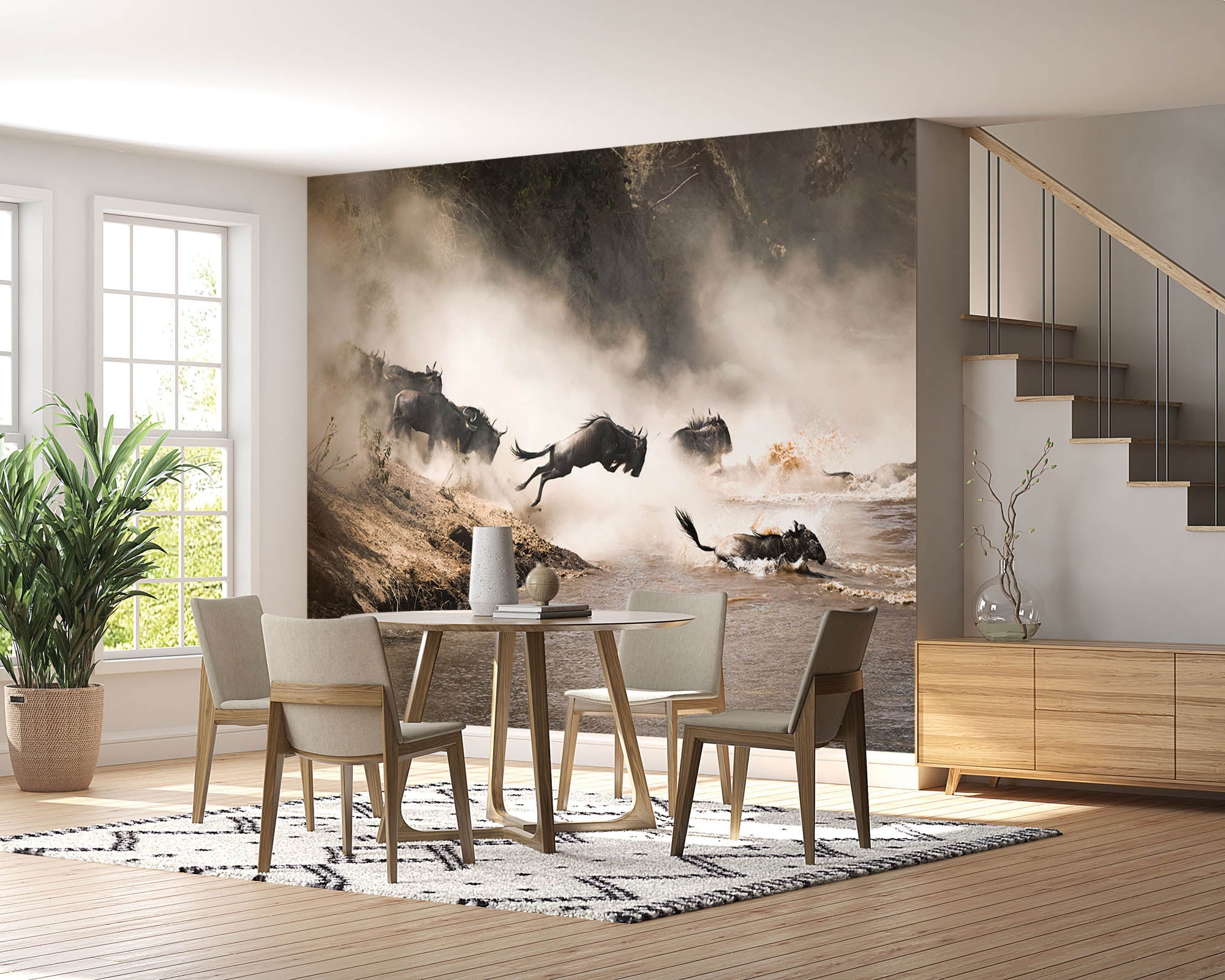 Gnoes die rivier oversteken - LW00193 Fotobehang