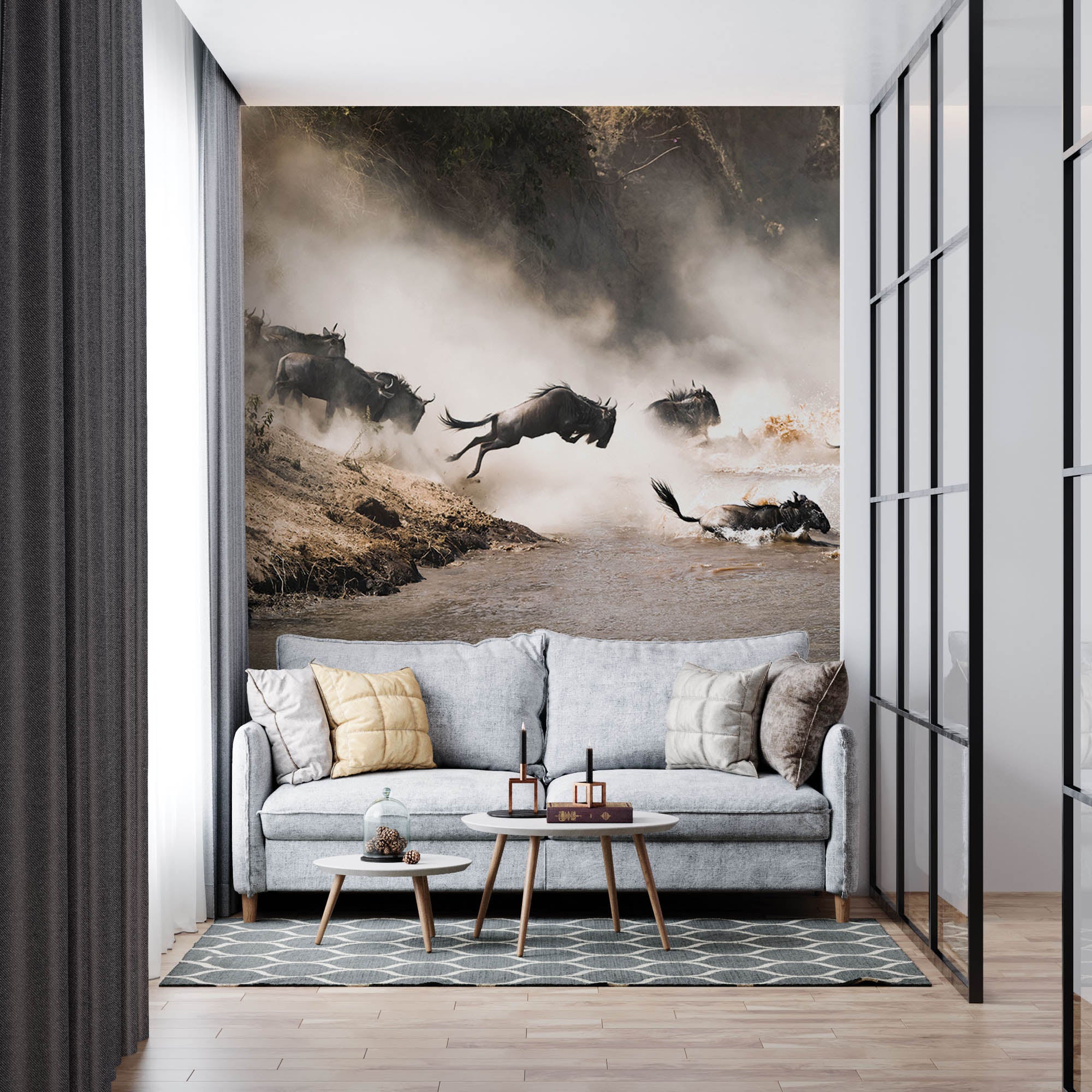 Gnoes die rivier oversteken - LW00193 Fotobehang