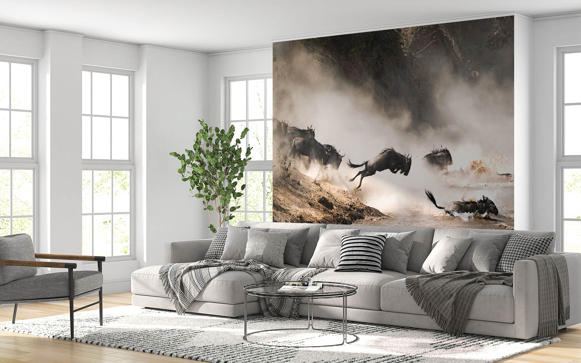 Gnoes die rivier oversteken - LW00193 Fotobehang