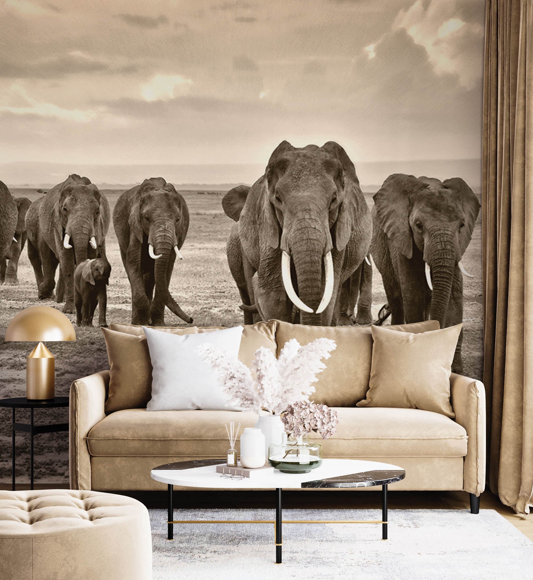 Groep lopende olifanten - LW00170 Fotobehang