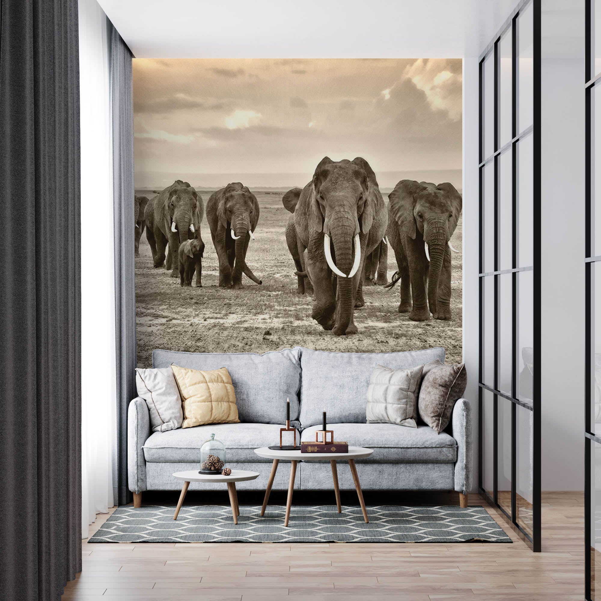 Groep lopende olifanten - LW00170 Fotobehang