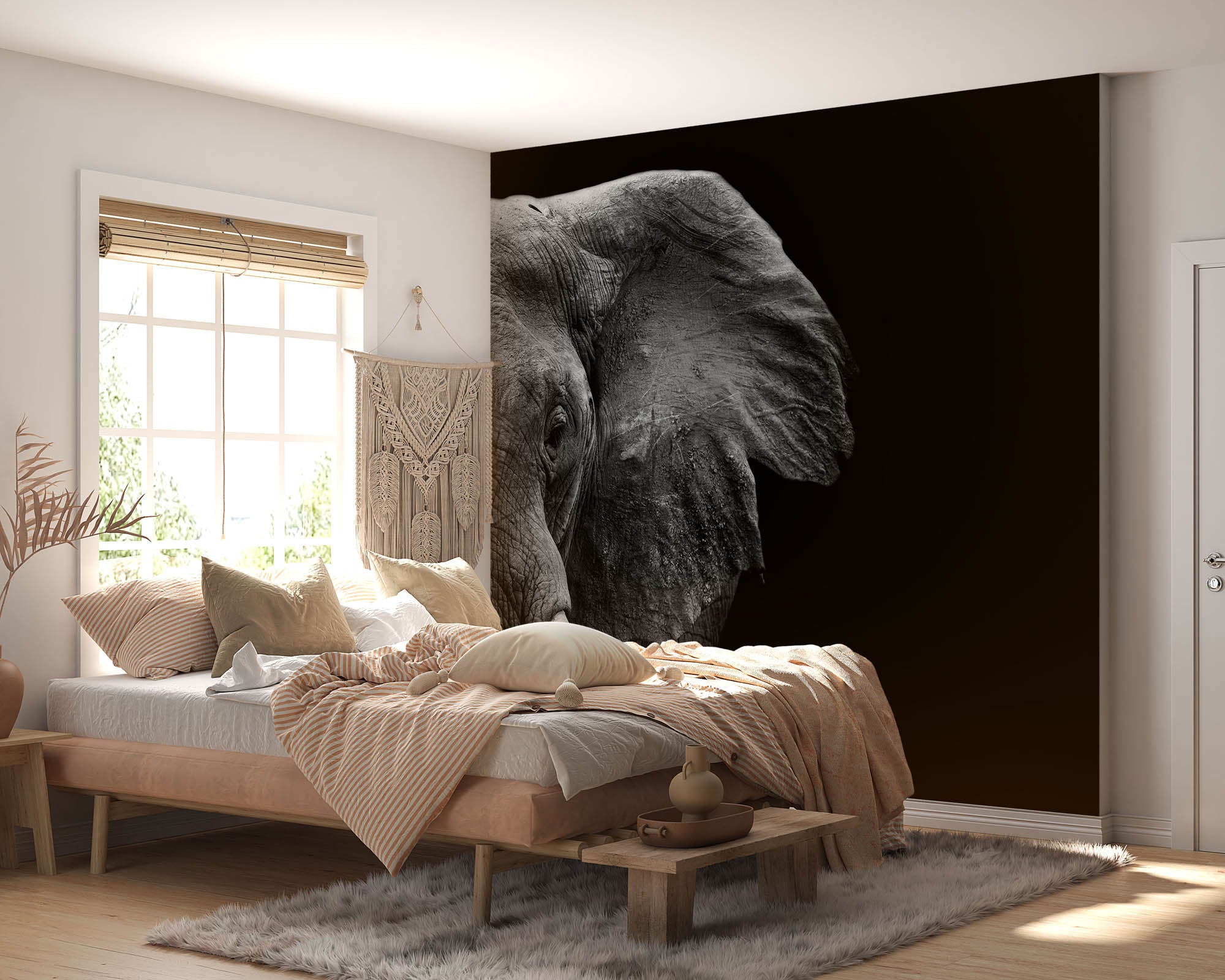 Half beeld van olifantenhoofd  in zwart-wit - LW00231 Fotobehang