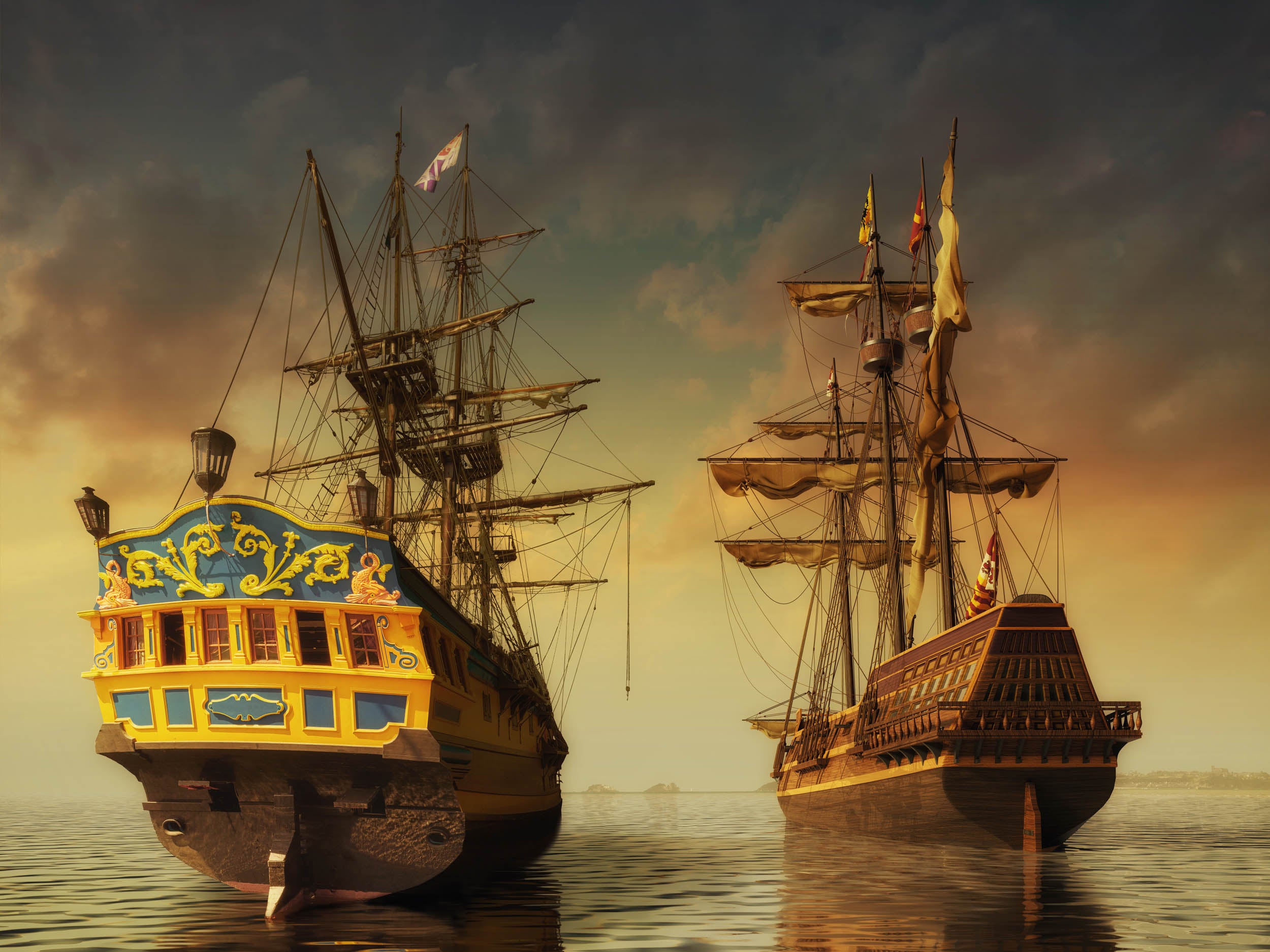 Historische Zeilschepen bij Gouden Zonsondergang - LW00796