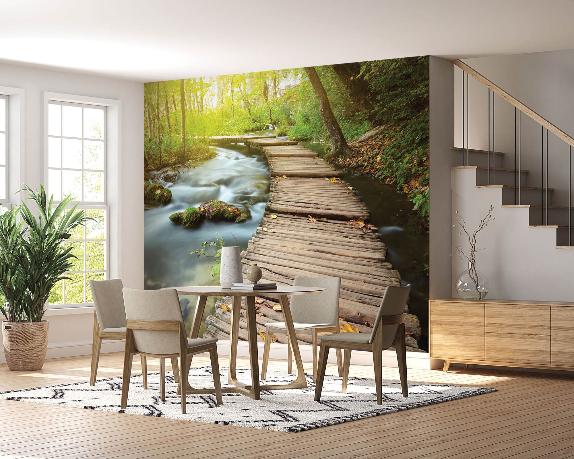 Houten weg door bos - LW00251 Fotobehang