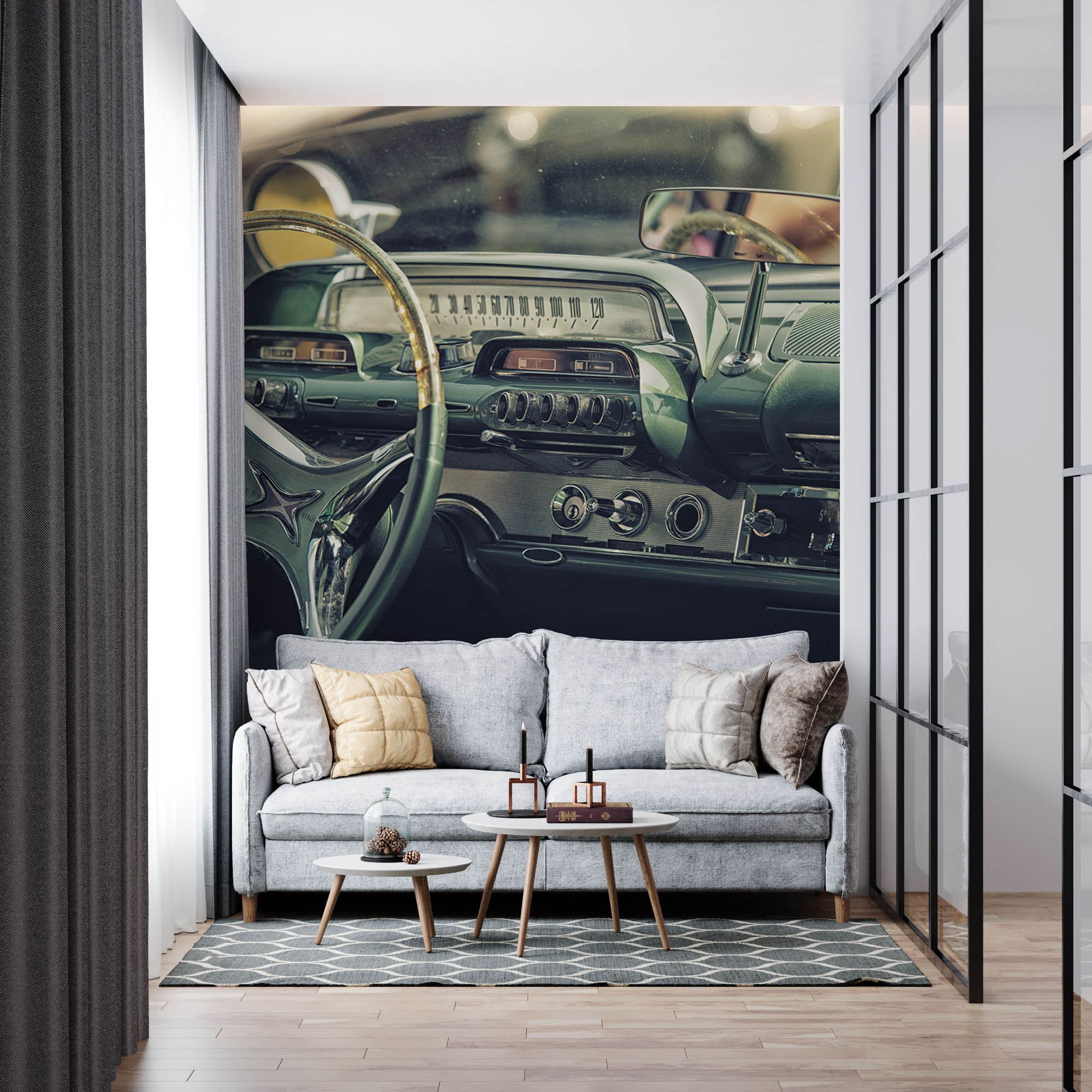 Interieur van vintage auto, dashboard  - LW00416 Fotobehang