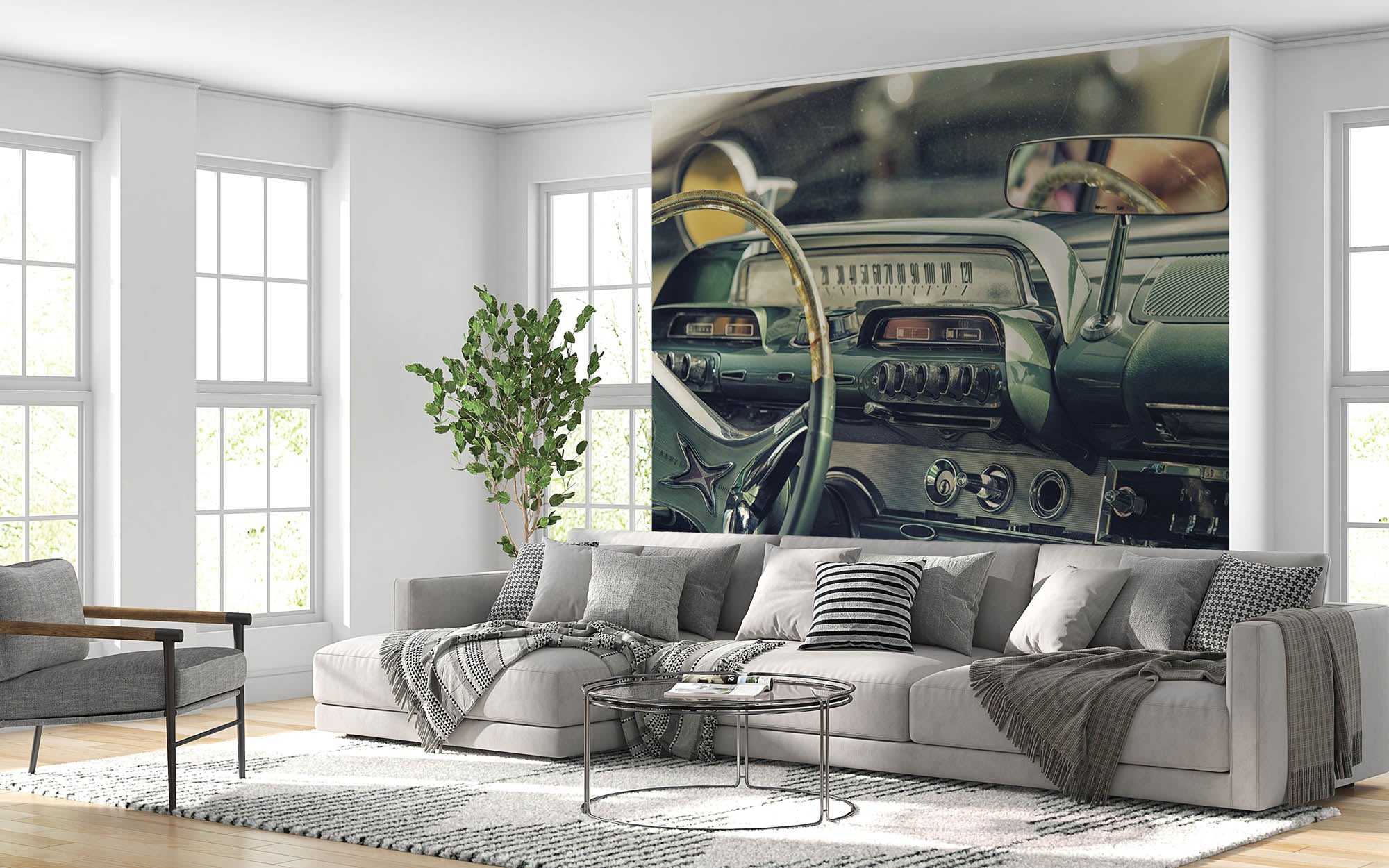 Interieur van vintage auto, dashboard  - LW00416 Fotobehang