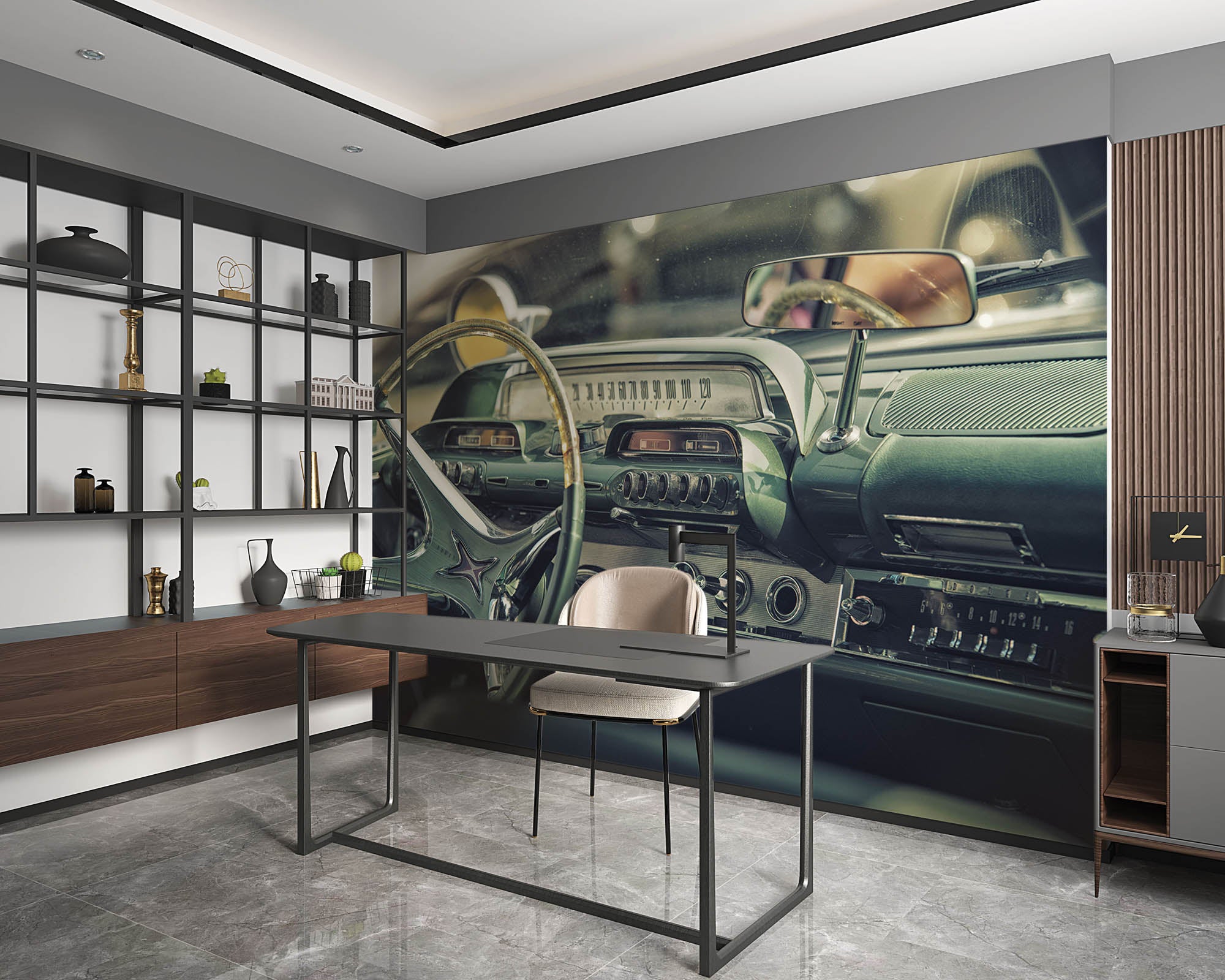 Interieur van vintage auto, dashboard  - LW00416 Fotobehang