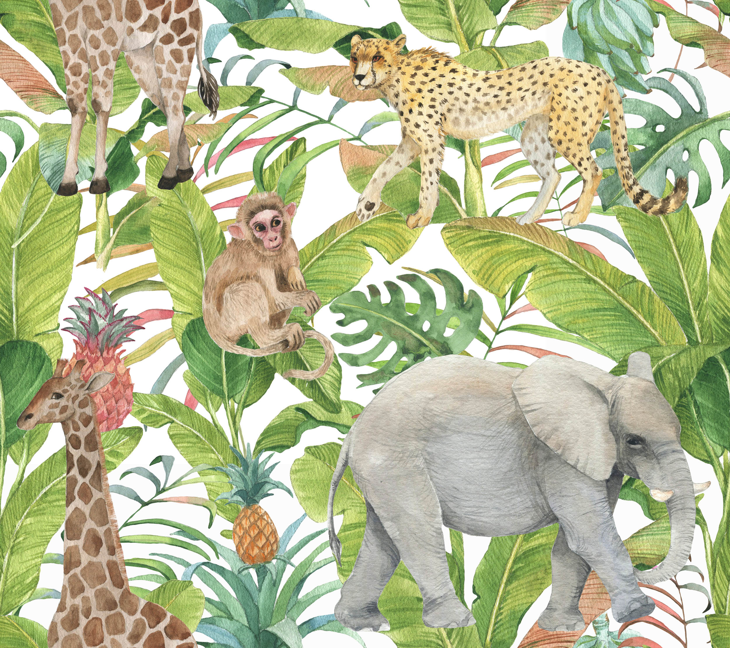 Jungle Dieren met Tropische Bladeren - LW00725 Fotobehang