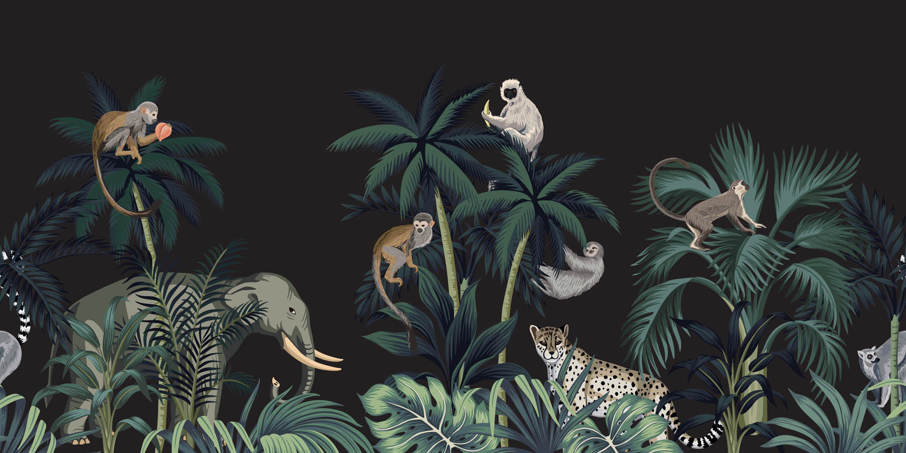 Jungledier op Zwarte Achtergrond - LW00596 Fotobehang