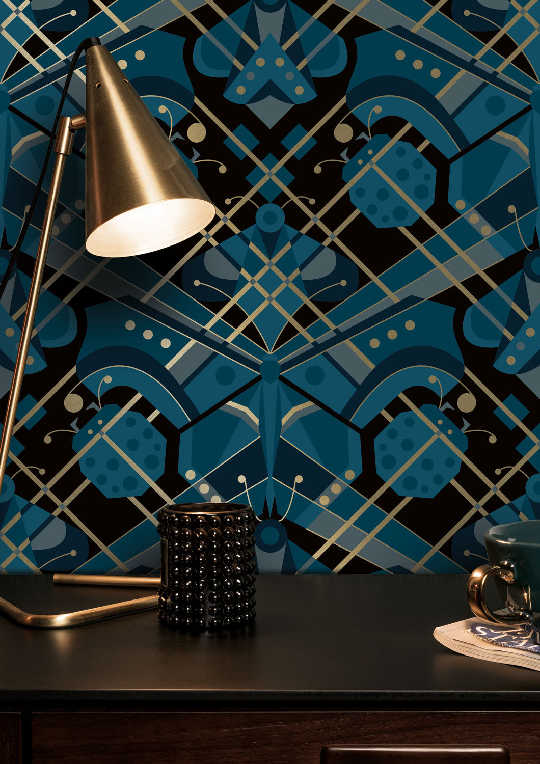 KEK Amsterdam Gold Metallic Butterfly Blauw MW-007 Behang