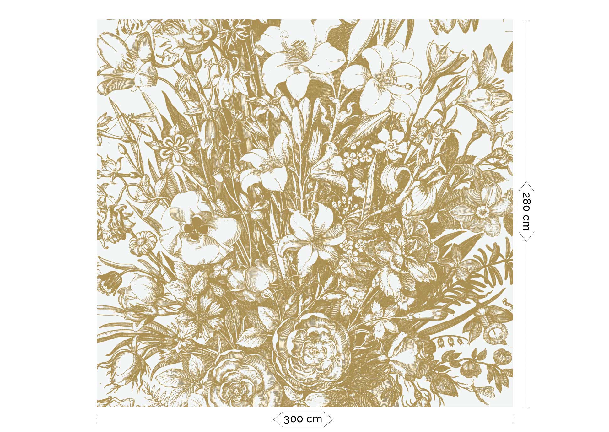 KEK Amsterdam Gold Metallic Engraved Flowers MW-132 - 6 Sheets Behang