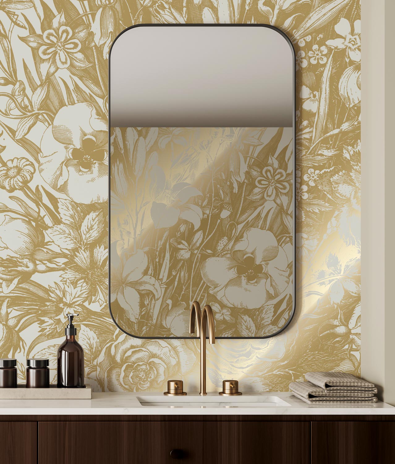 KEK Amsterdam Gold Metallic Engraved Flowers MW-134 - 4 Sheets Behang