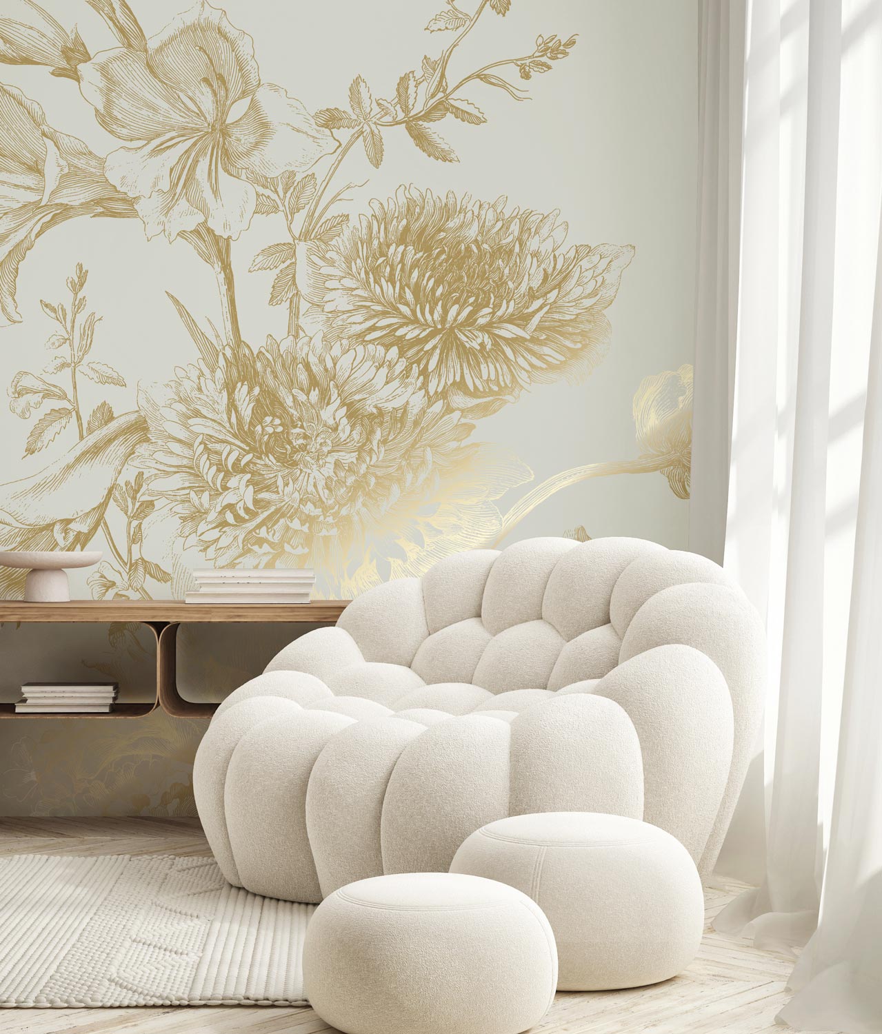 KEK Amsterdam Gold Metallic Engraved Flowers MW-143 - 4 Sheets Behang