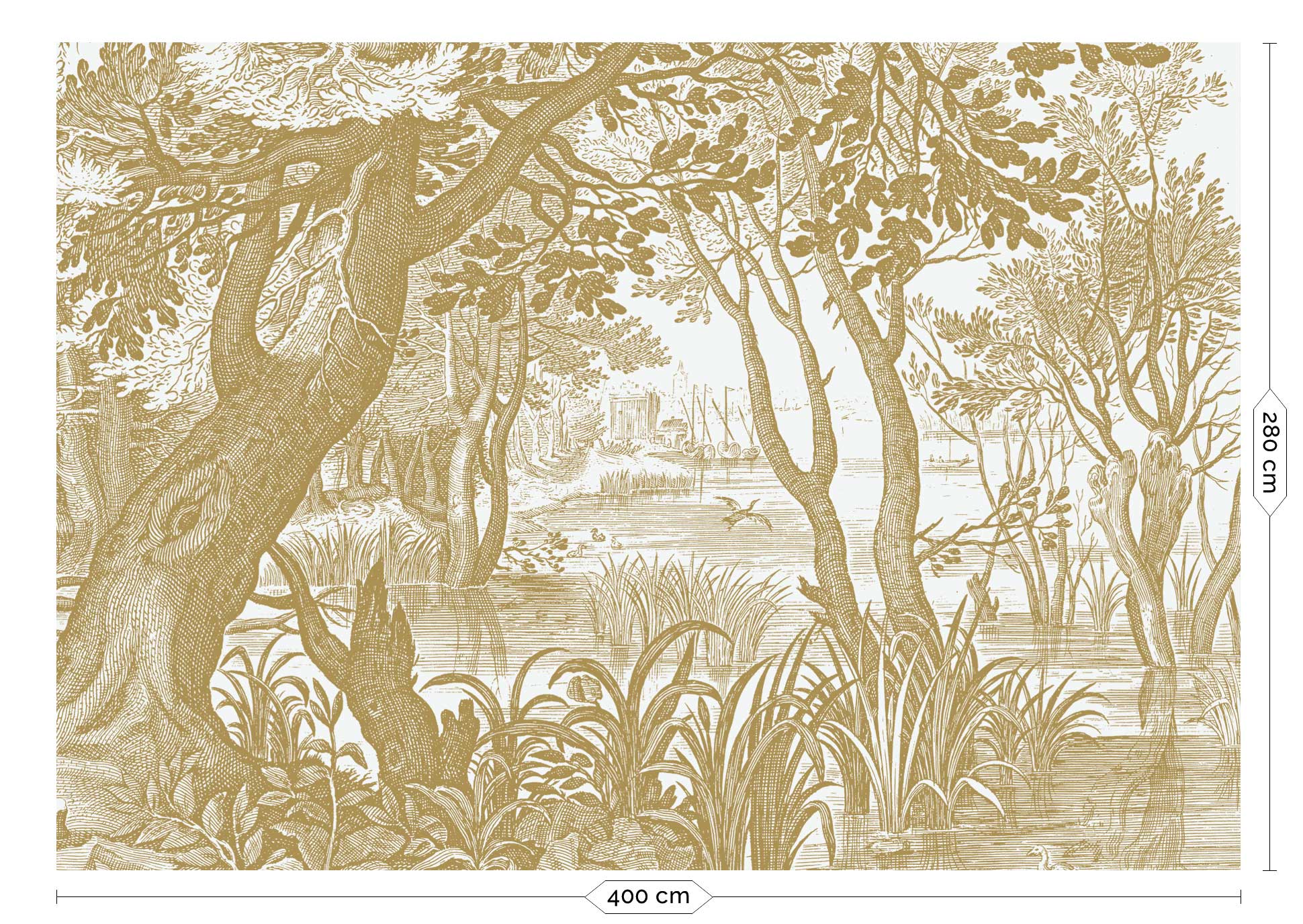 KEK Amsterdam Gold Metallic Engraved Landscapes MW-042 - 8 Sheets Behang