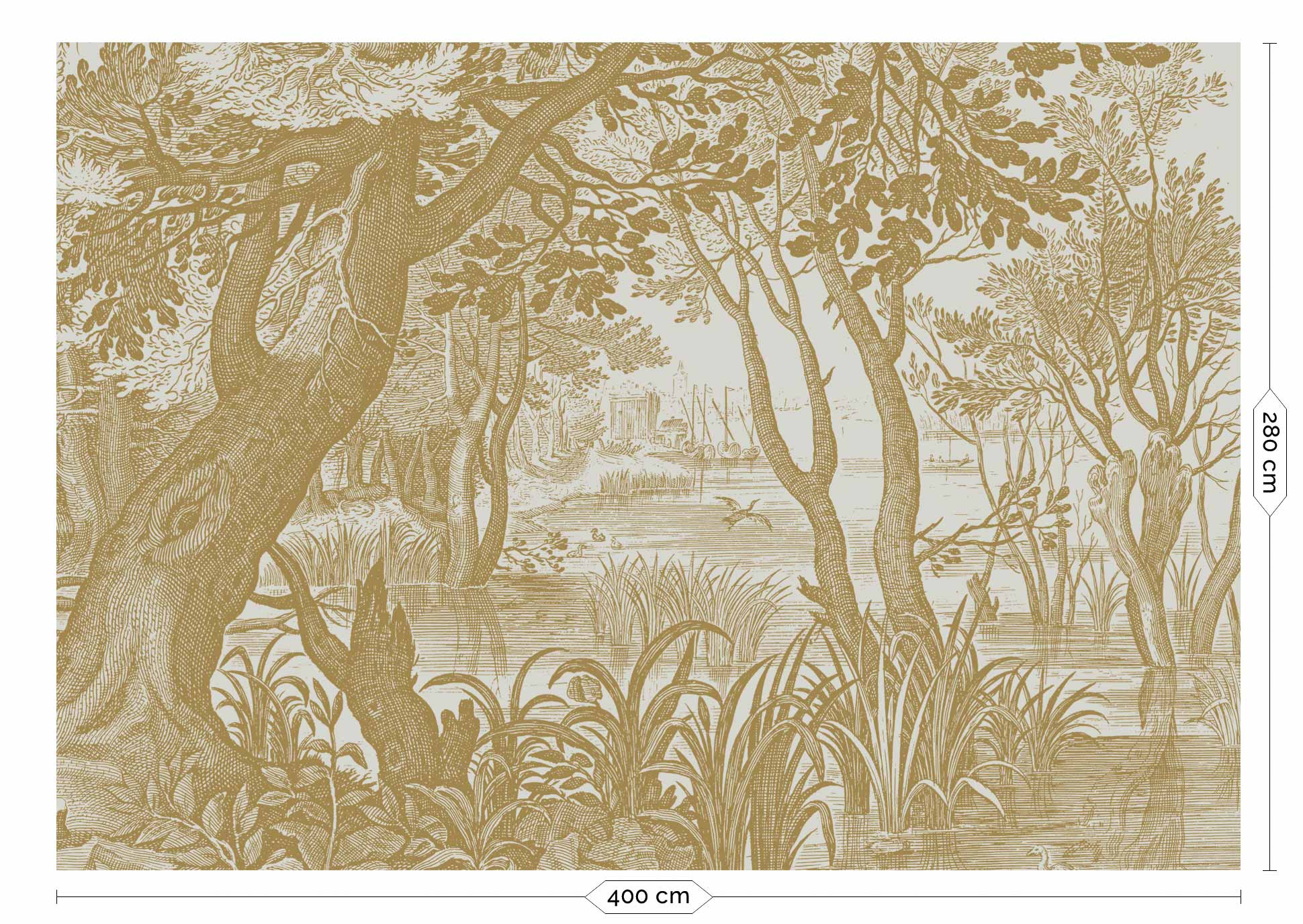 KEK Amsterdam Gold Metallic Engraved Landscapes MW-094 - 8 Sheets Behang