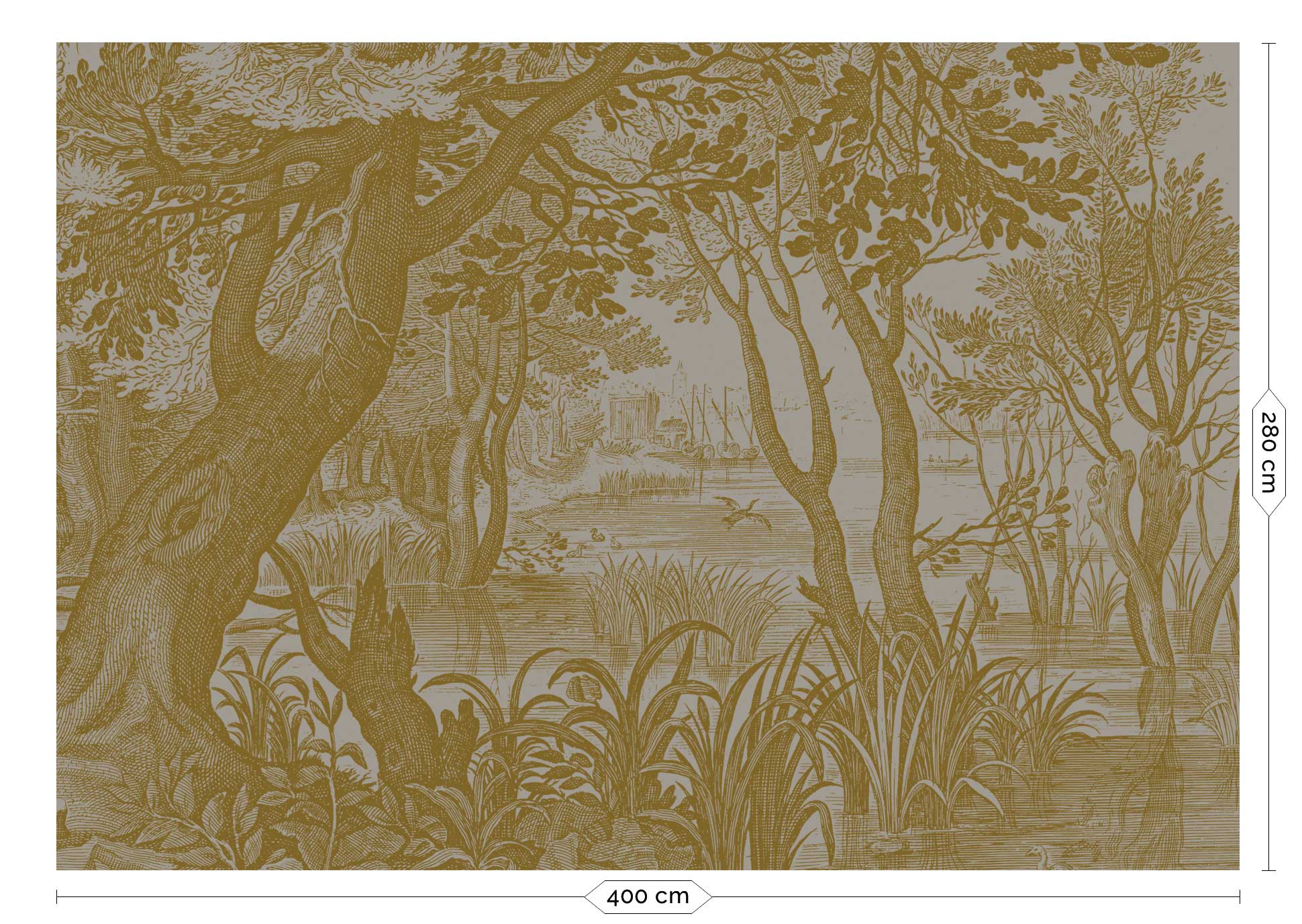 KEK Amsterdam Gold Metallic Engraved Landscapes MW-100 - 8 Sheets Behang