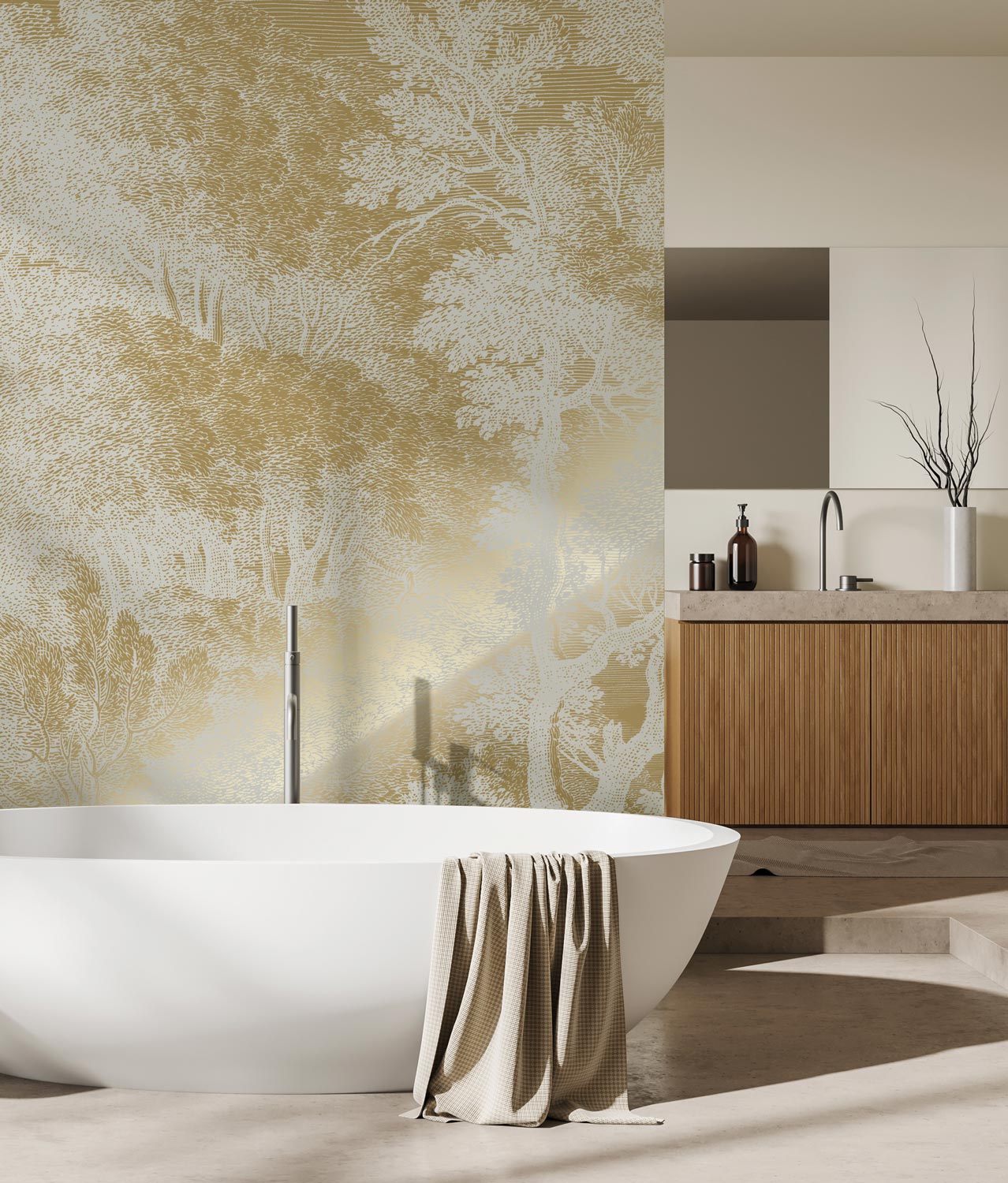 KEK Amsterdam Gold Metallic Engraved Landscapes MW-155 - 4 Sheets Behang