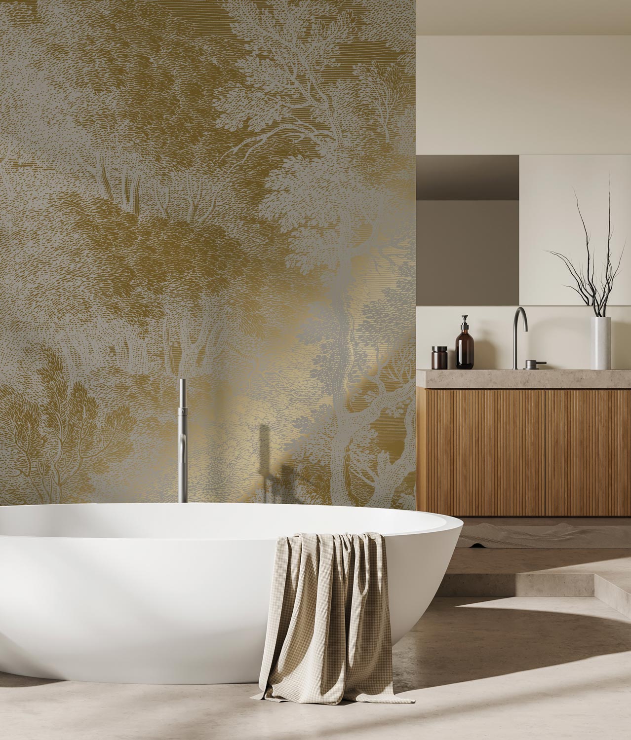 KEK Amsterdam Gold Metallic Engraved Landscapes MW-161 - 4 Sheets Behang