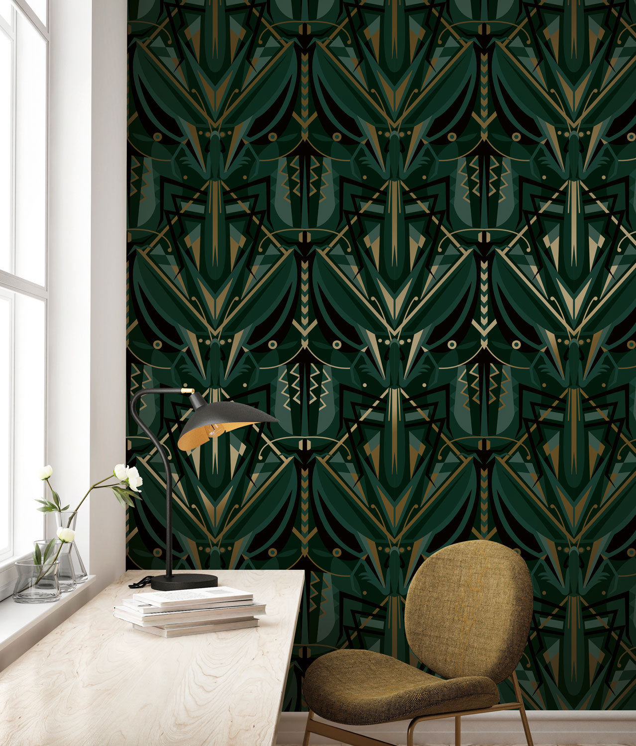 KEK Amsterdam Gold Metallic Grasshopper Groen MW-005 Behang