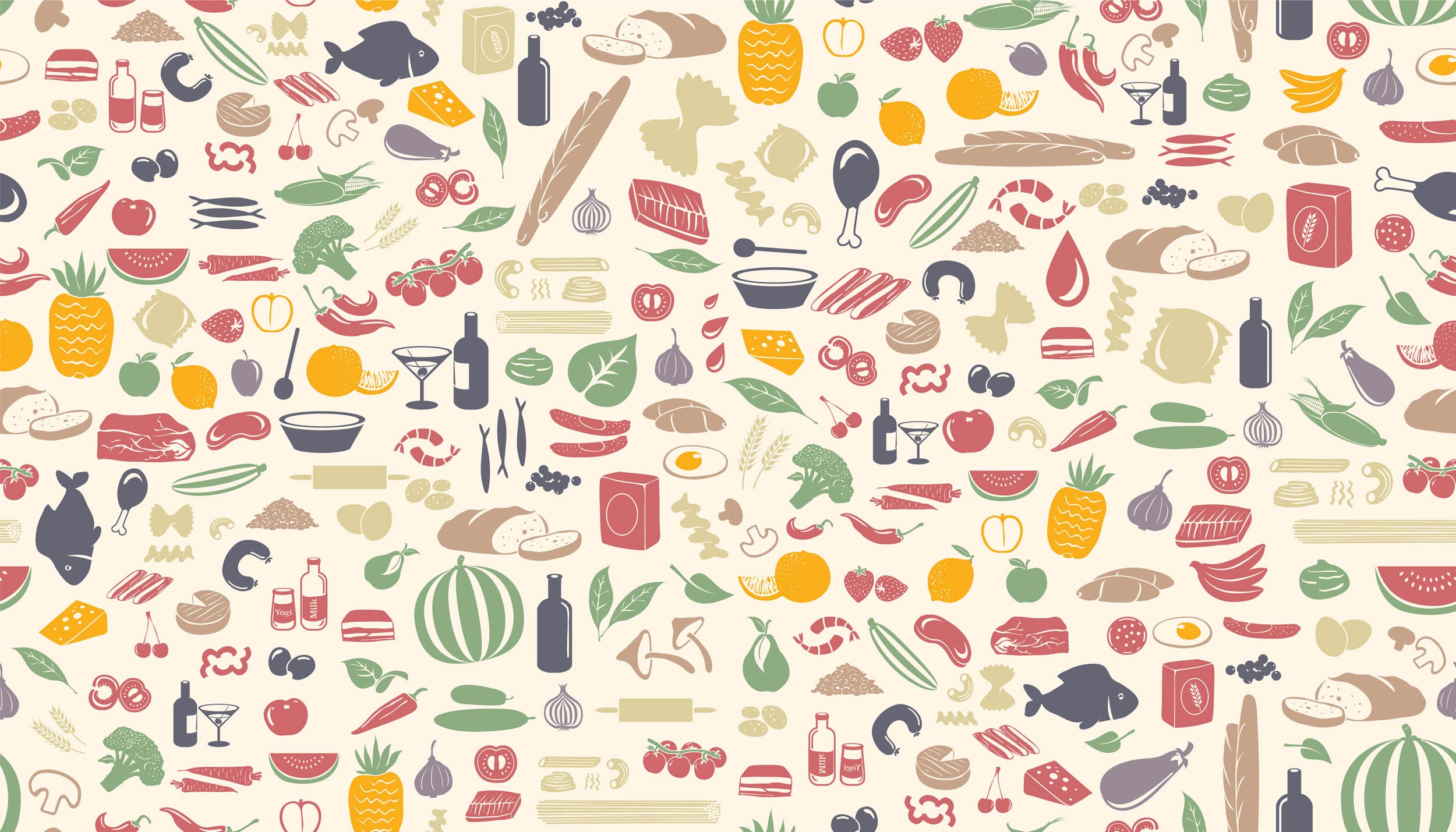 Kleurrijk Eten- en Keukenillustratiepatroon - LW00892 Fotobehang