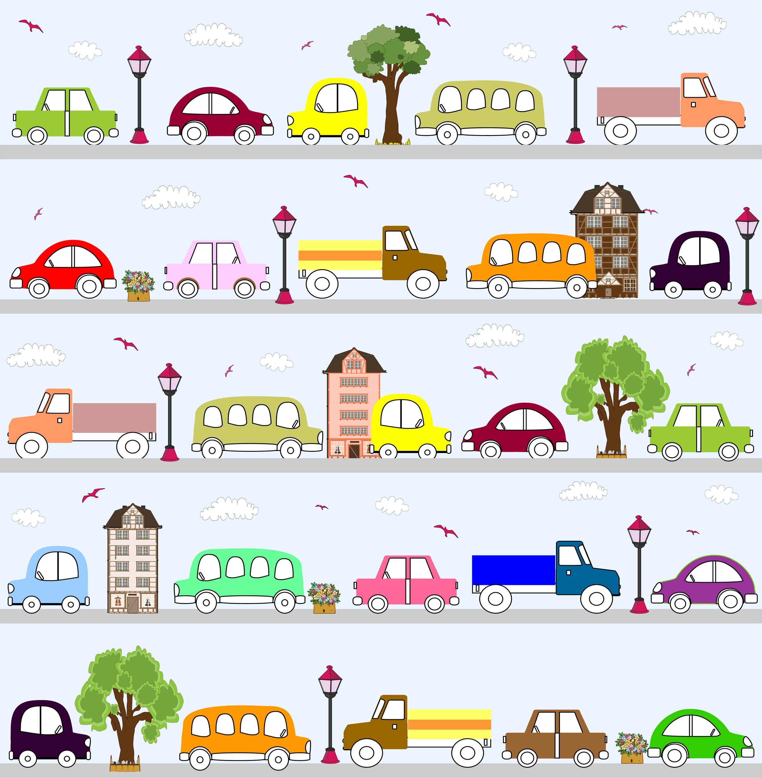 Kleurrijke Stadsautos - LW00604 Fotobehang