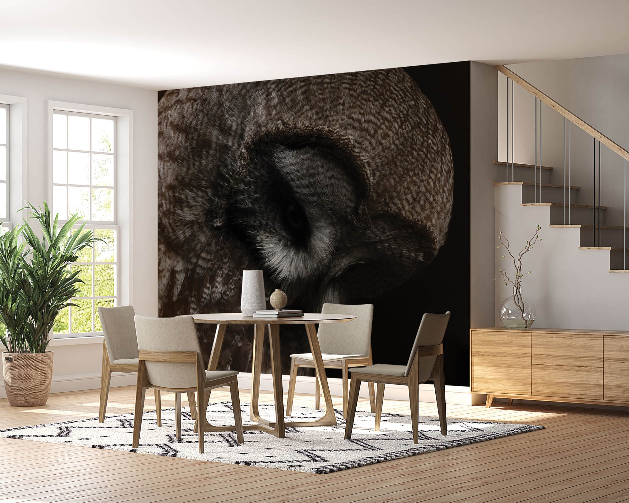 Kop van een grote grijze uil - LW00181 Fotobehang