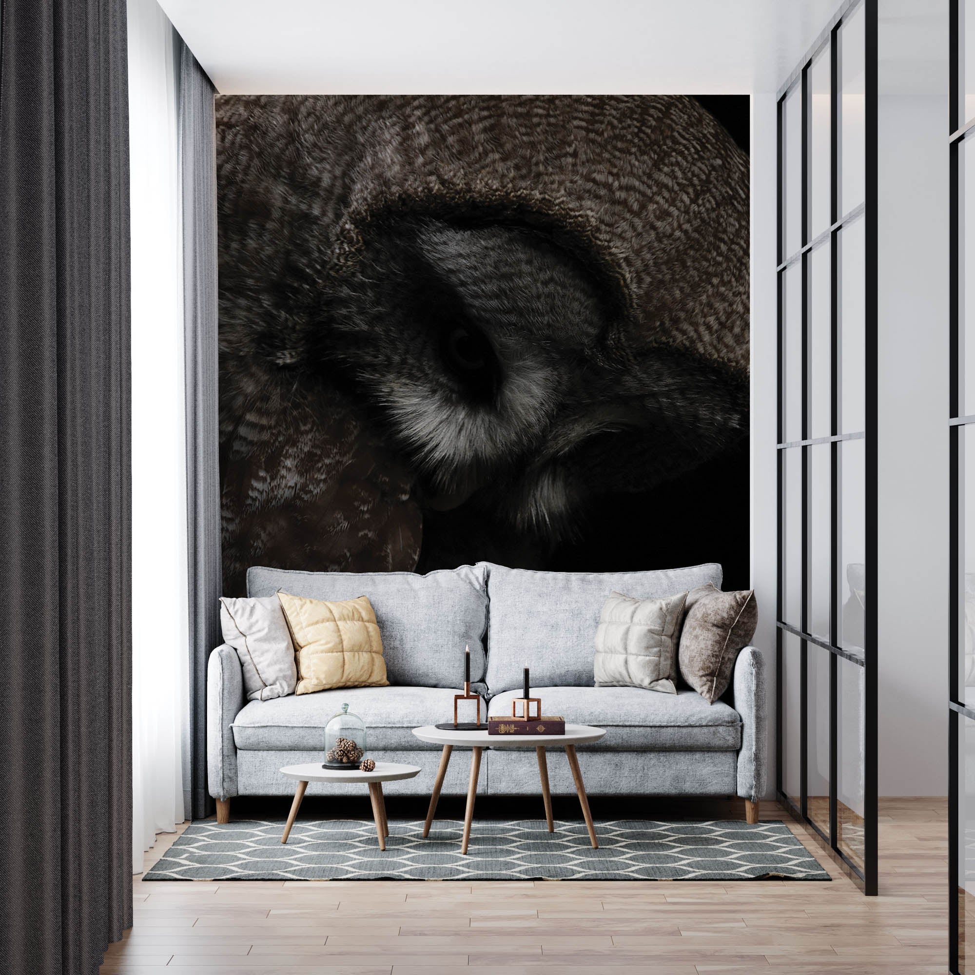 Kop van een grote grijze uil - LW00181 Fotobehang