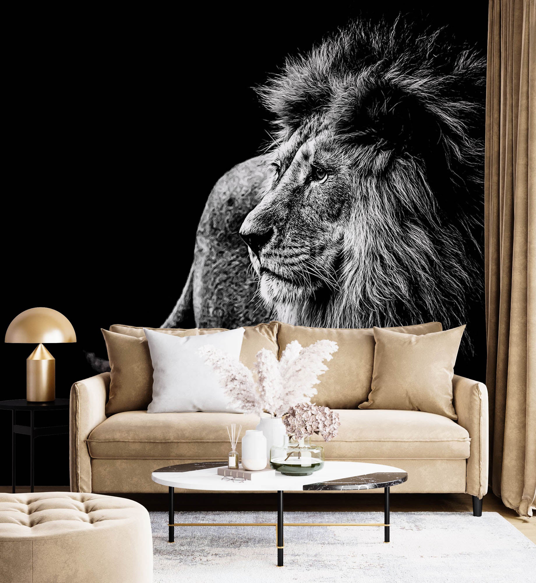 Leeuw in zwart-wit - LW00228 Fotobehang