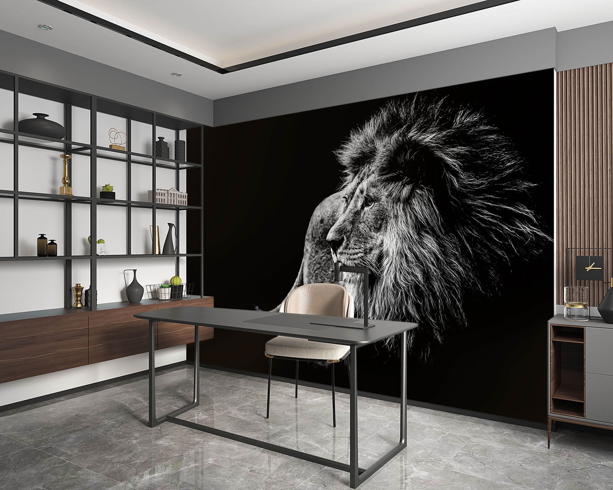 Leeuw in zwart-wit - LW00228 Fotobehang